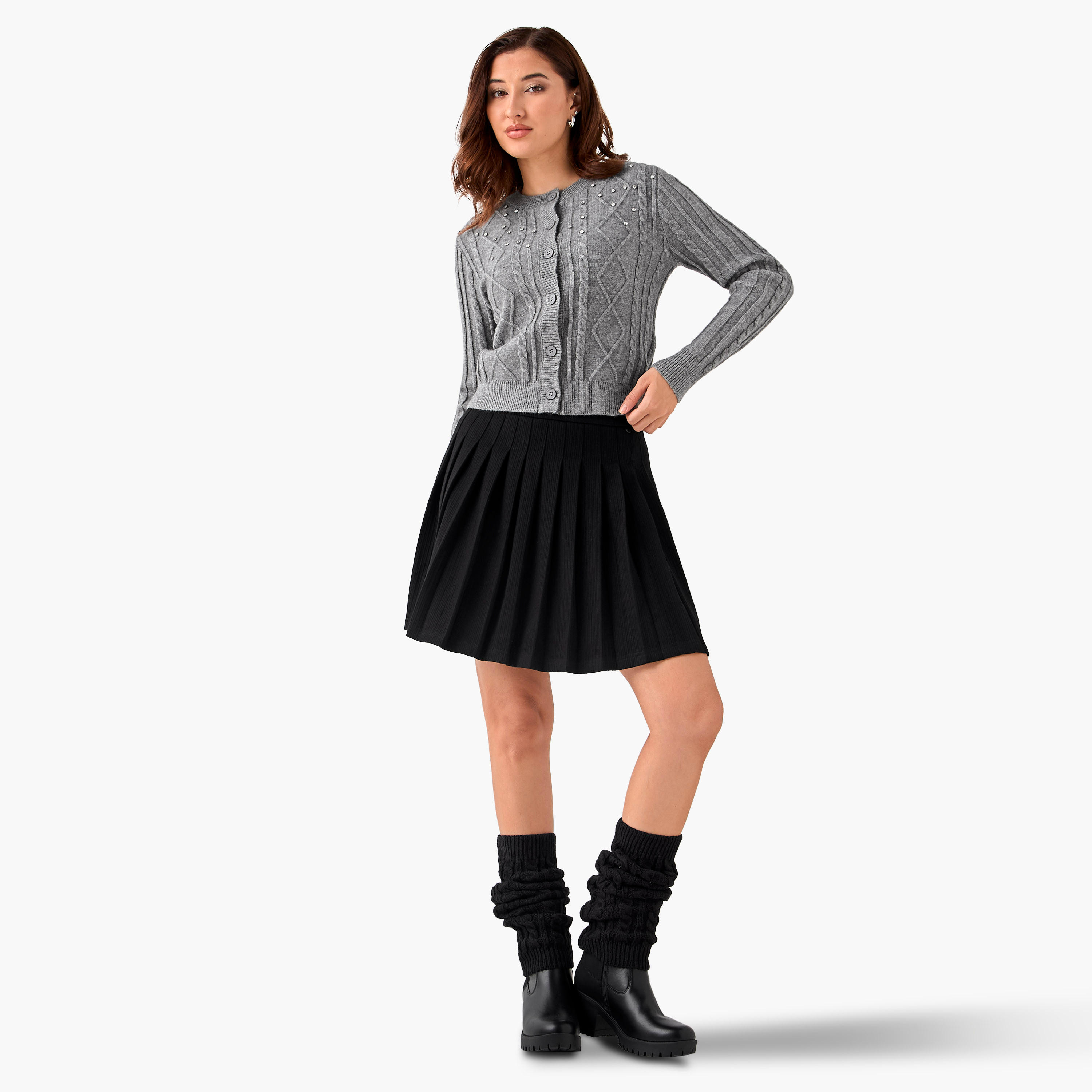 Lee Cooper Regular Fit Cardigan with Embellishment Cotton-women-winterwear-cardigansandjumpers-cardigans-image-2