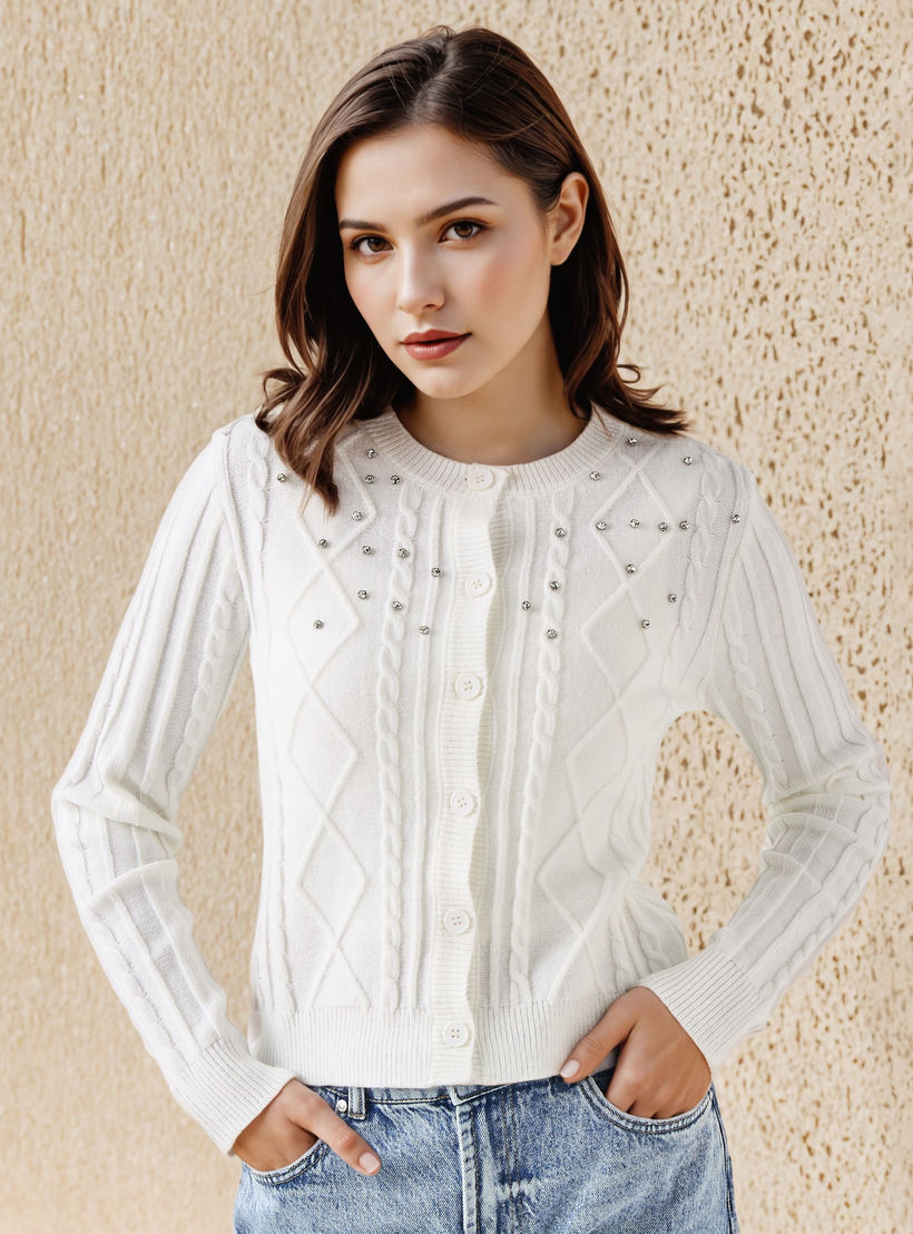 Lee Cooper Regular Fit Cardigan with Embellishment Cotton-women-winterwear-cardigansandjumpers-cardigans-image-1