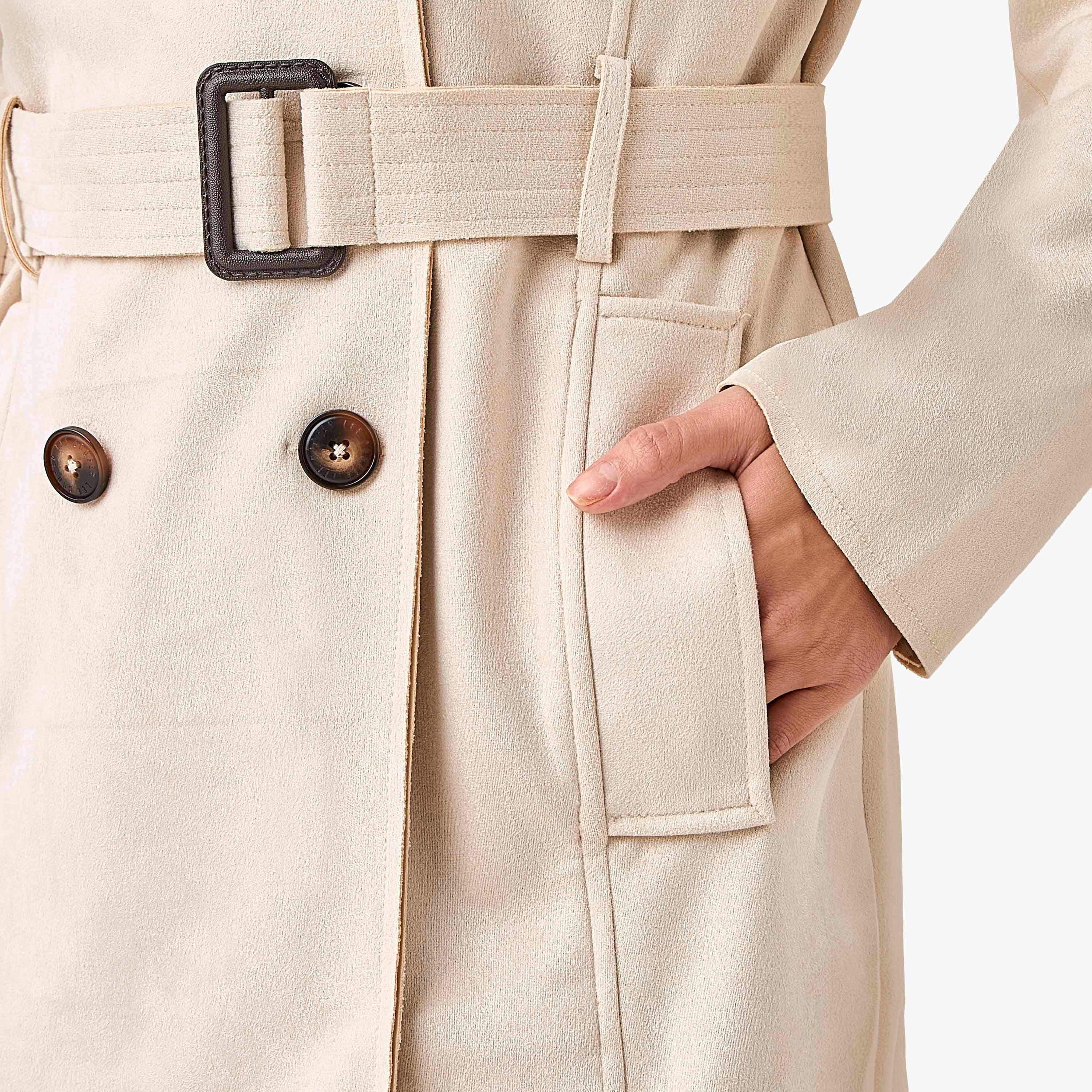 جاكيت ترانش جلد سويدي بحزام بقصّة عادية من لي كوبر-women-clothing-coatsandjackets-coats-image-2
