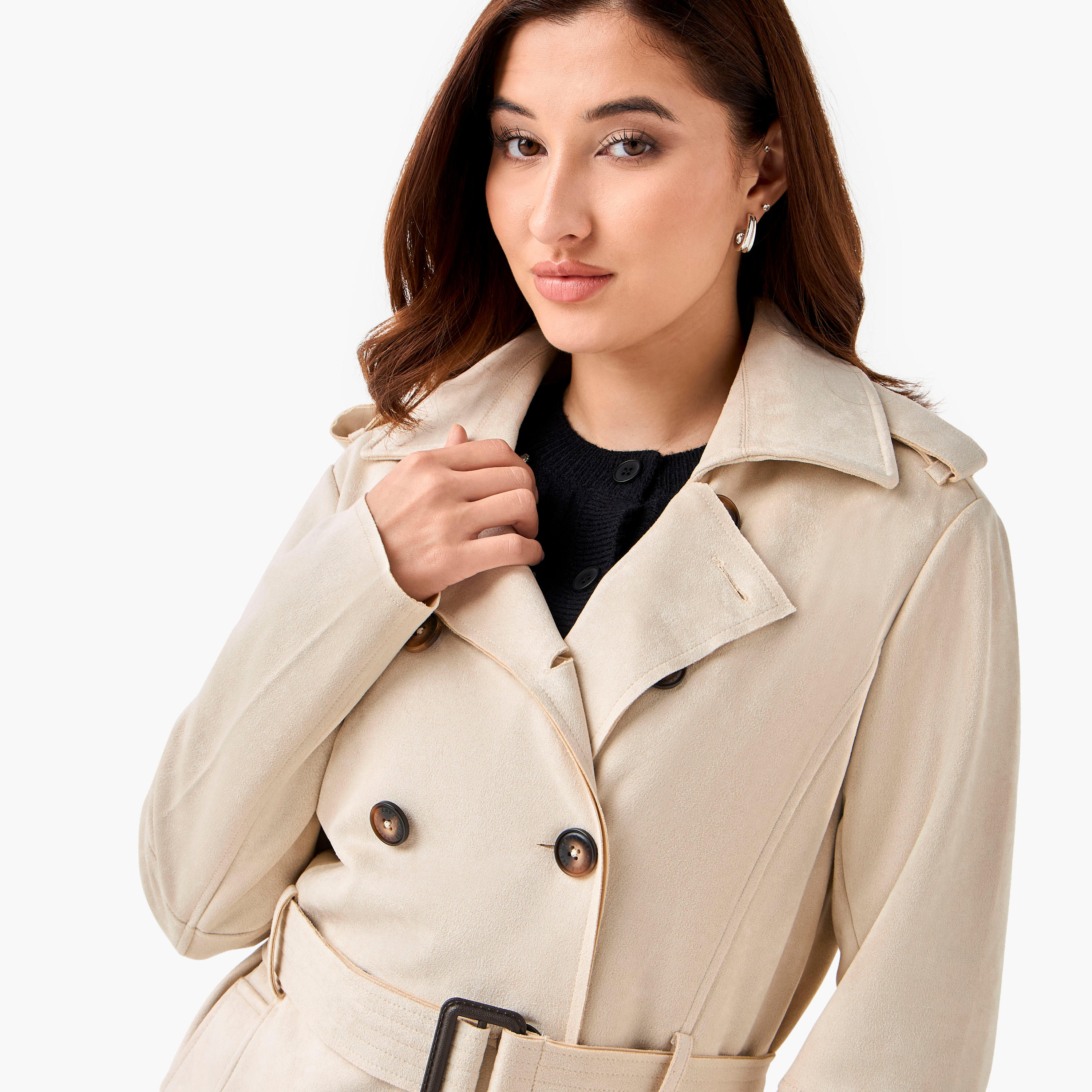 جاكيت ترانش جلد سويدي بحزام بقصّة عادية من لي كوبر-women-clothing-coatsandjackets-coats-image-4