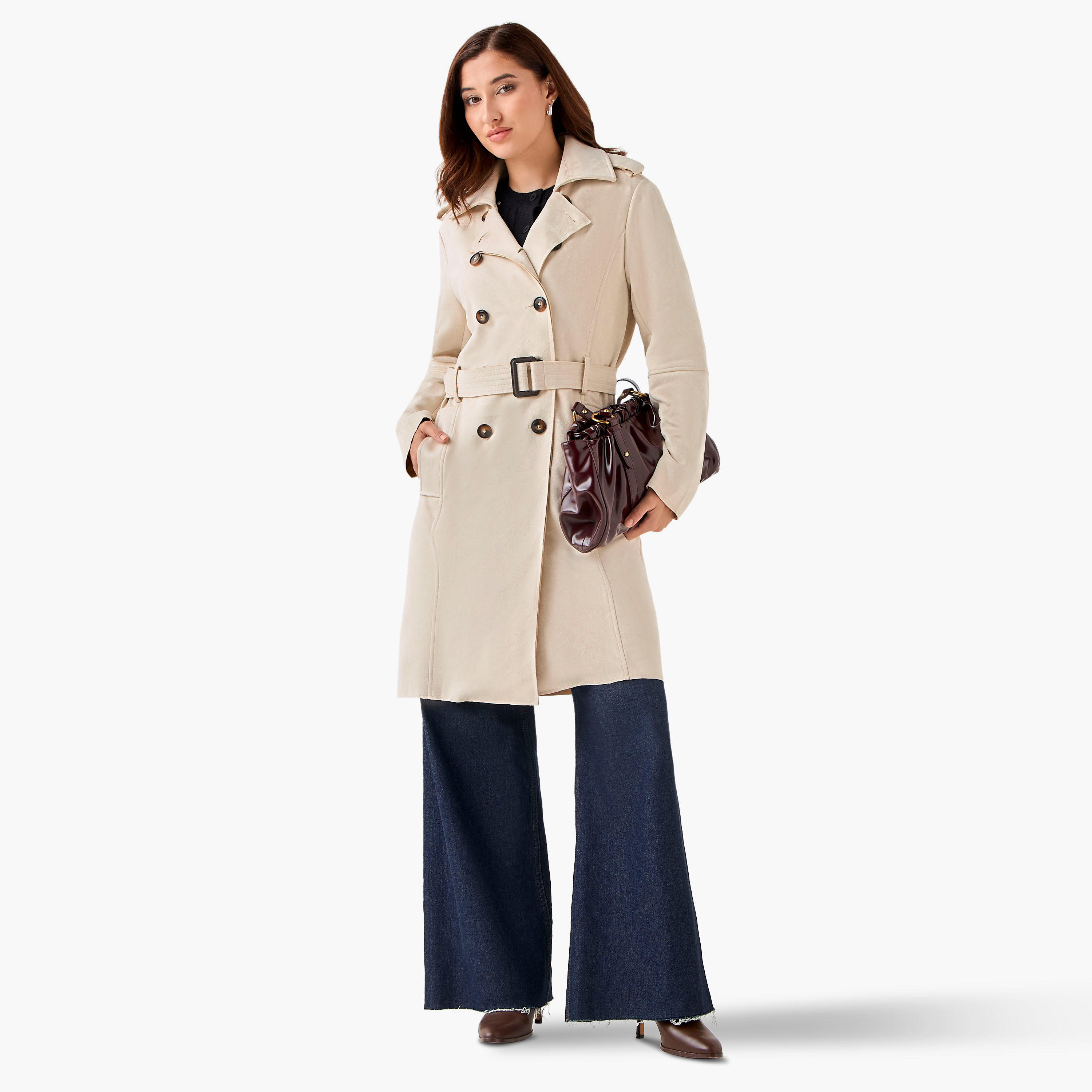 جاكيت ترانش جلد سويدي بحزام بقصّة عادية من لي كوبر-women-clothing-coatsandjackets-coats-image-5