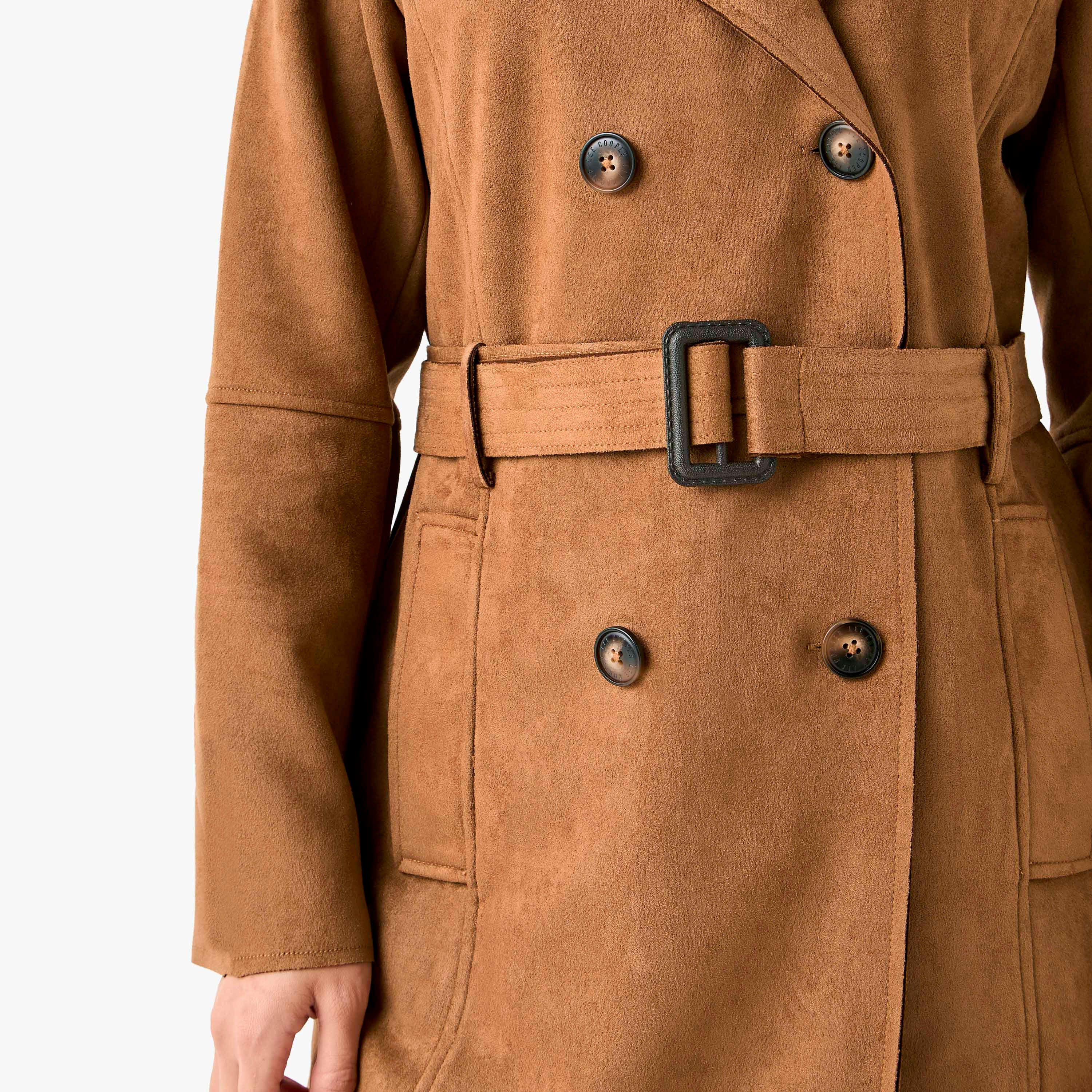 جاكيت ترانش جلد سويدي بحزام بقصّة عادية من لي كوبر-women-clothing-coatsandjackets-coats-image-5