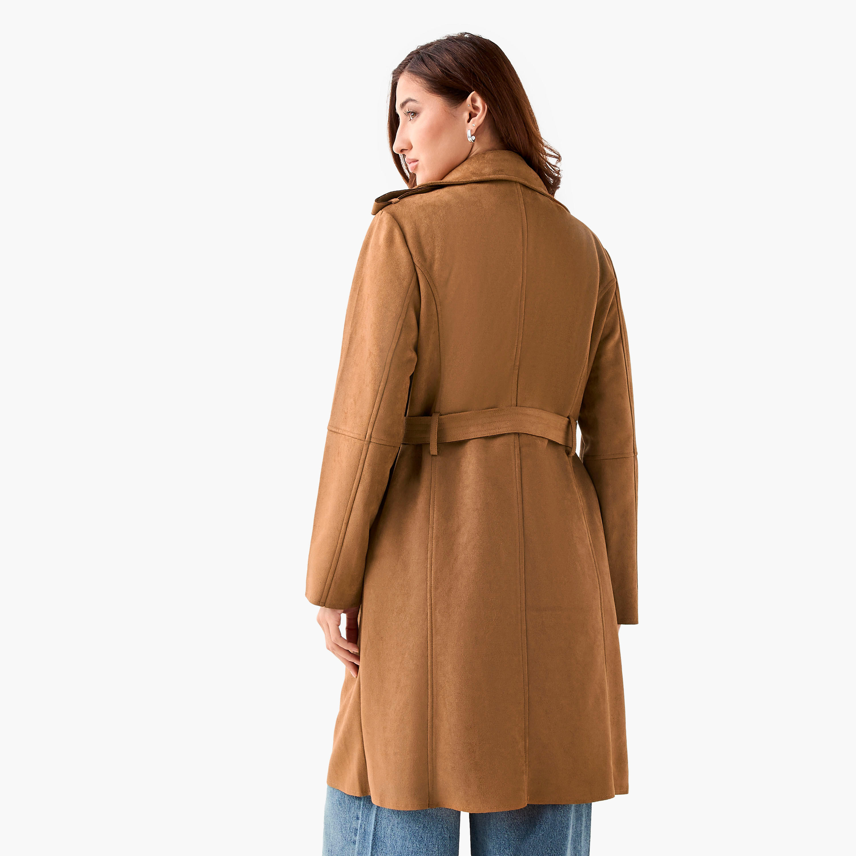 جاكيت ترانش جلد سويدي بحزام بقصّة عادية من لي كوبر-women-clothing-coatsandjackets-coats-image-4