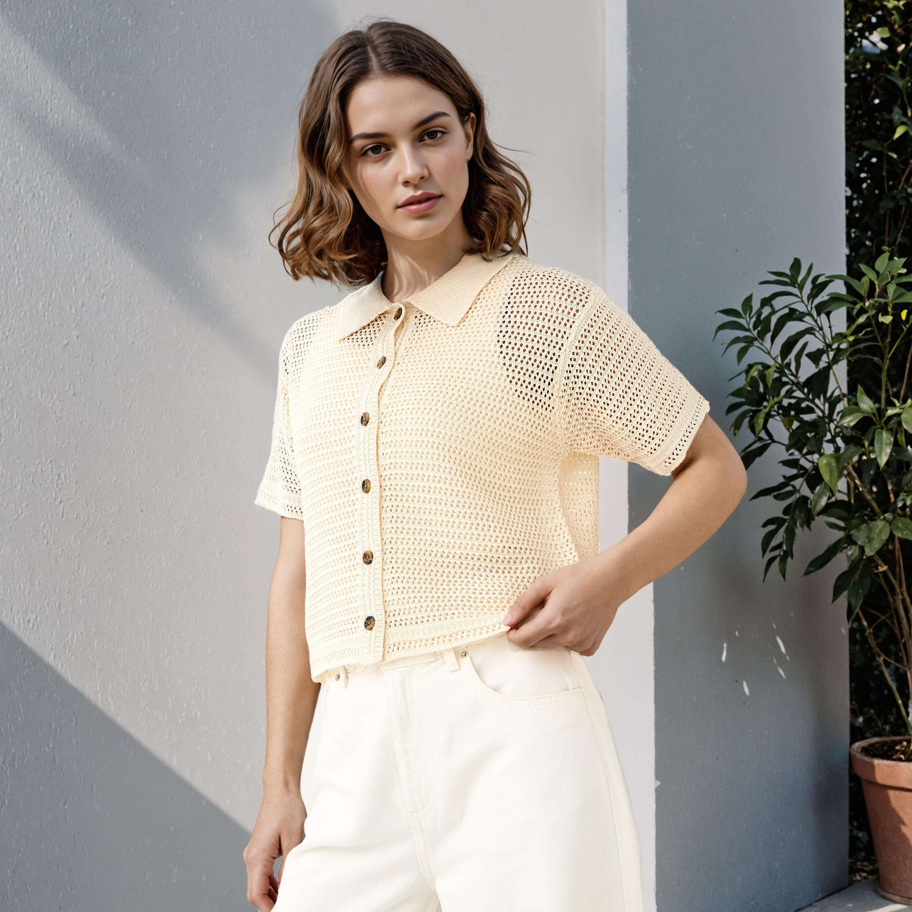 Lee Cooper Textured Button Through Acrylic Shirt-women-clothing-shirtsandblouses-shirts-image-1