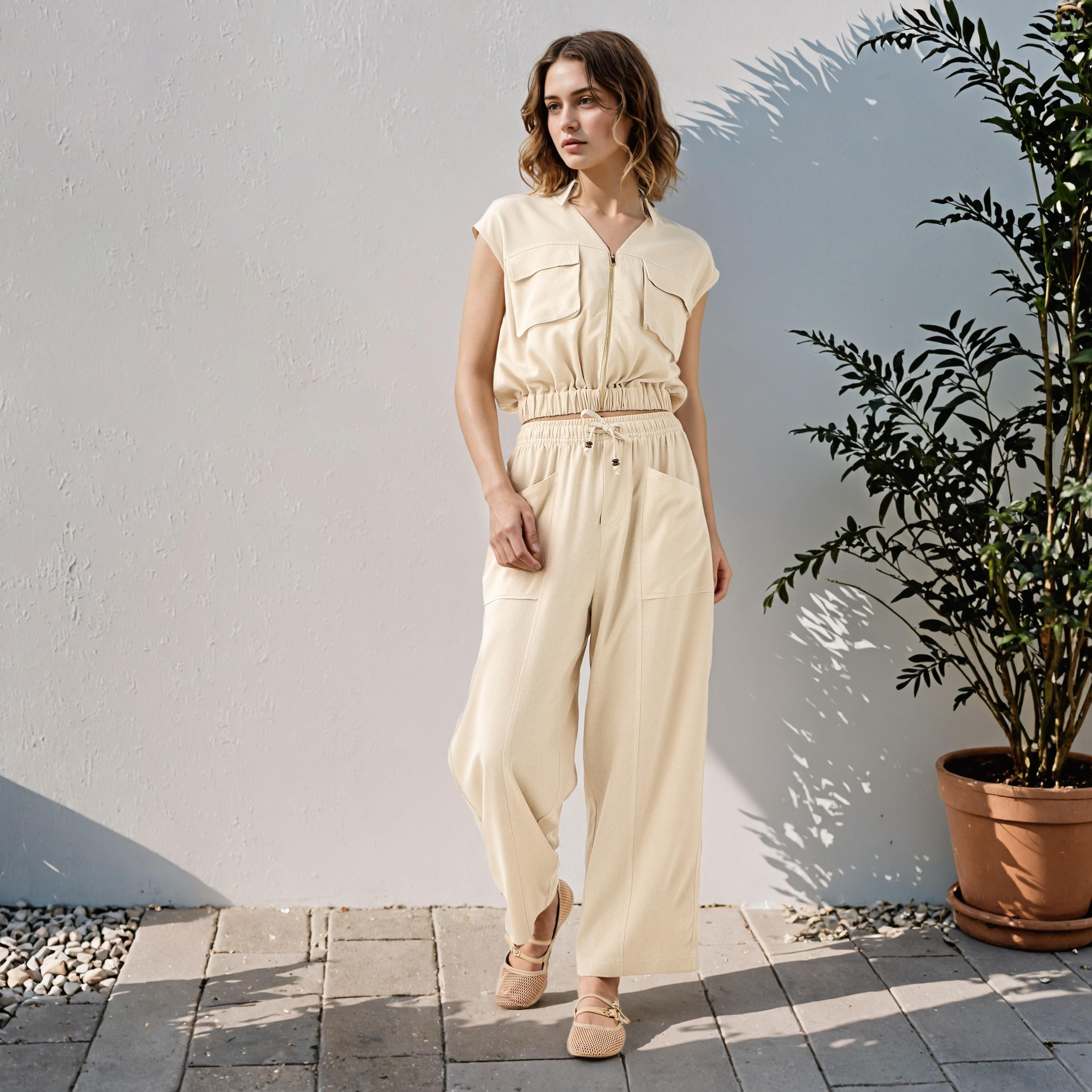 Lee Cooper Zip Through Sleeveless Linen Blend Top-women-clothing-shirtsandblouses-blouses-image-2