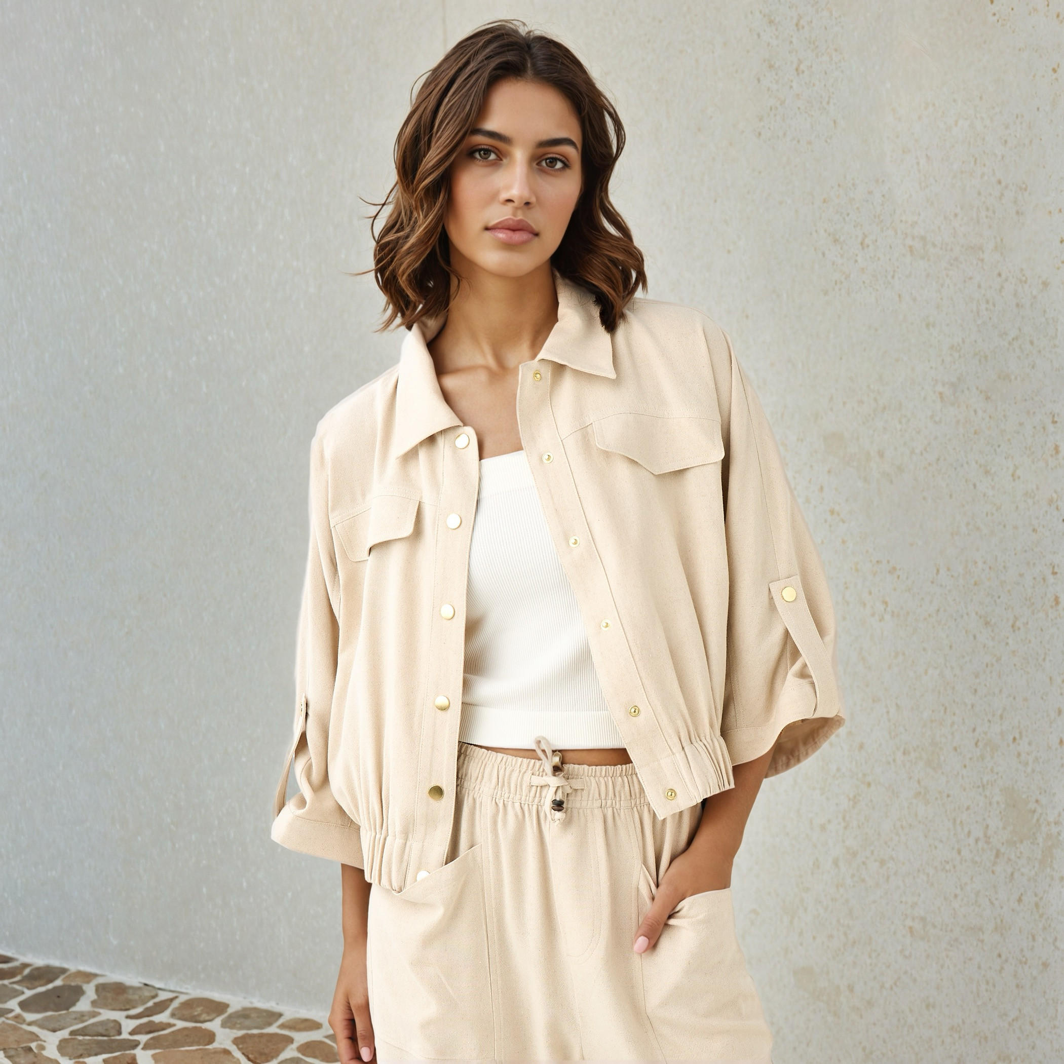 جاكيت قصير من مزيج الكتان بياقة عادية من لي كوبر -women-winterwear-coatsandjackets-jackets-image-5