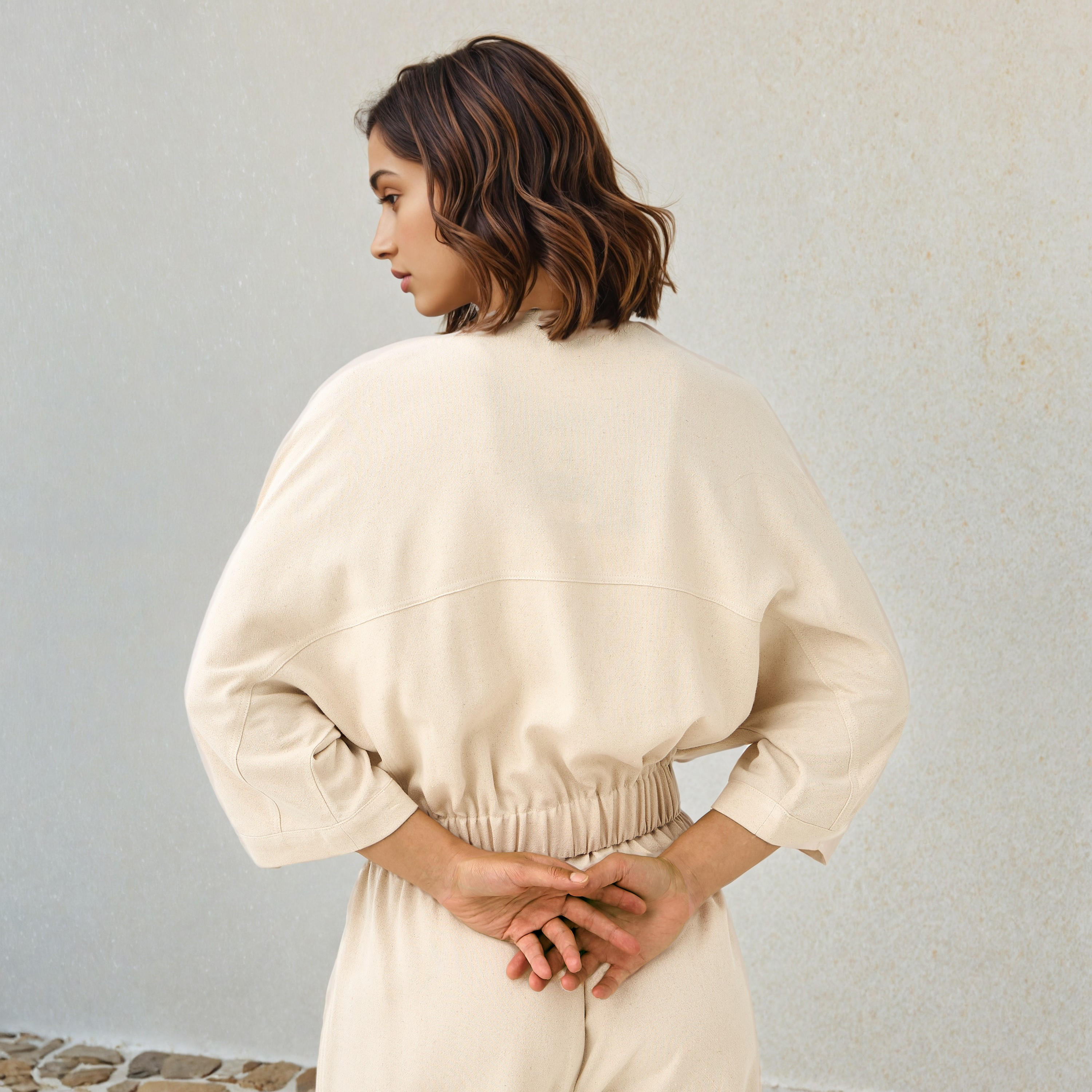 جاكيت قصير من مزيج الكتان بياقة عادية من لي كوبر -women-winterwear-coatsandjackets-jackets-image-3