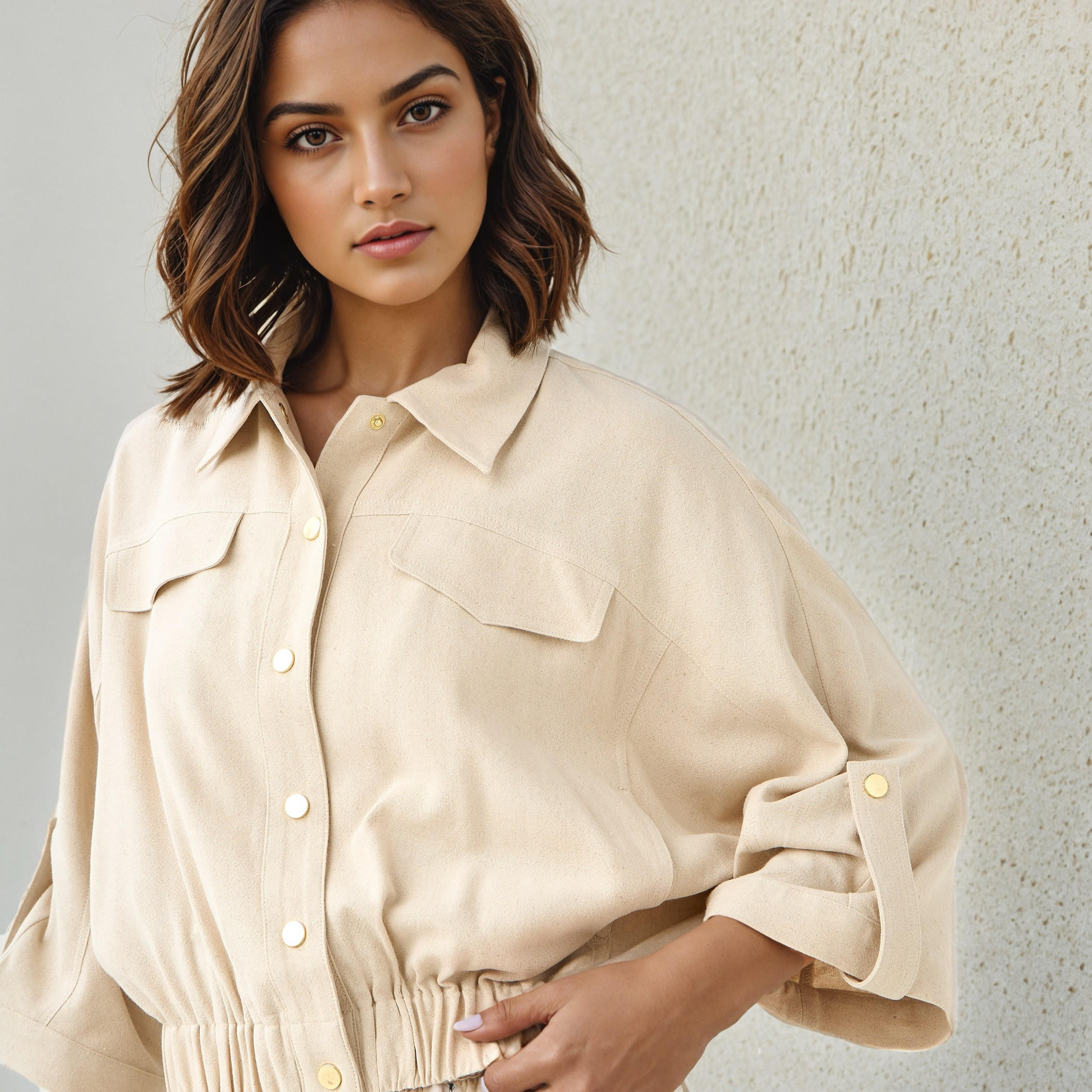جاكيت قصير من مزيج الكتان بياقة عادية من لي كوبر -women-winterwear-coatsandjackets-jackets-image-2
