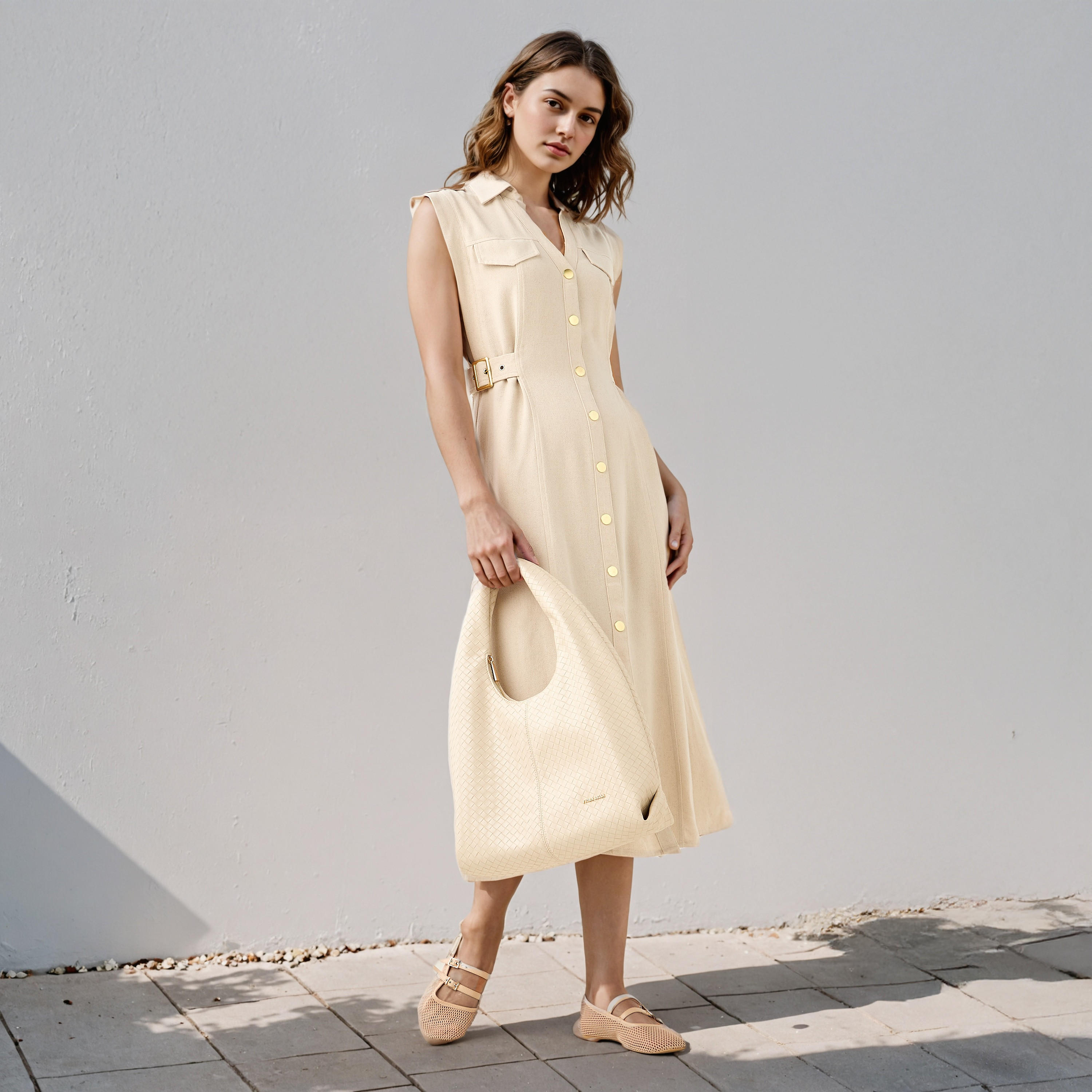 Lee Cooper Sleeveless Belted Linen Blend Shirt Dress-women-clothing-dresses-image-2