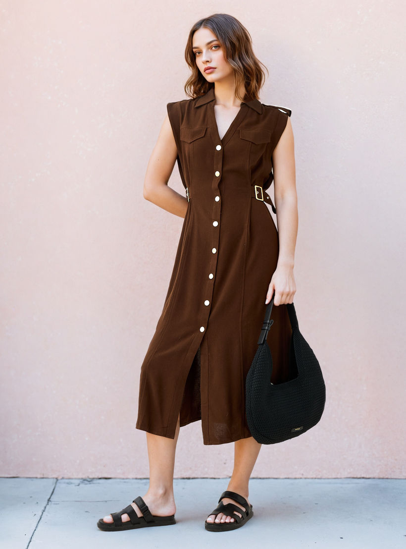 Lee Cooper Sleeveless Belted Linen Blend Shirt Dress-women-clothing-dresses-image-2