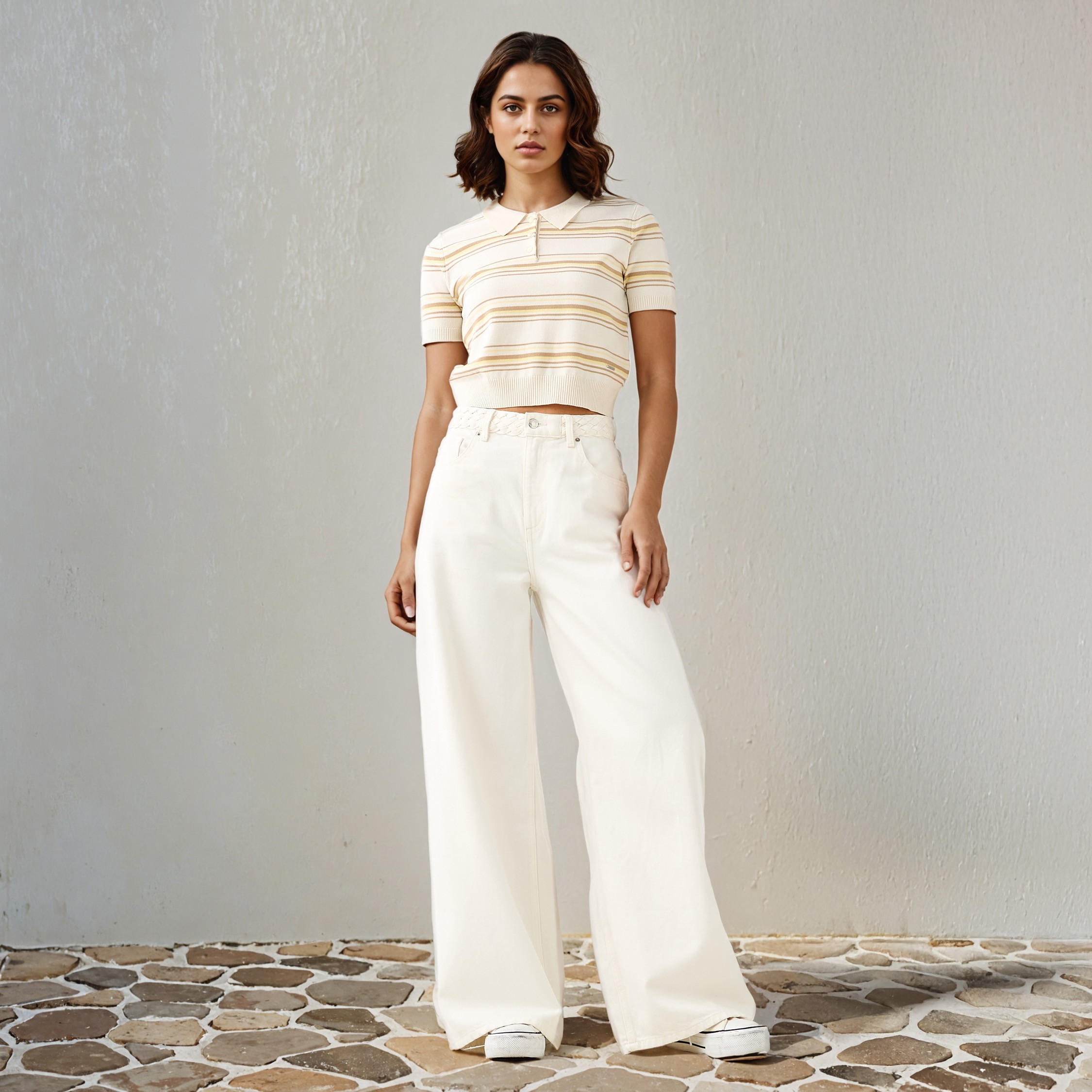 Lee Cooper Striped Linen Blend Polo T-shirt-women-clothing-tshirts-image-2