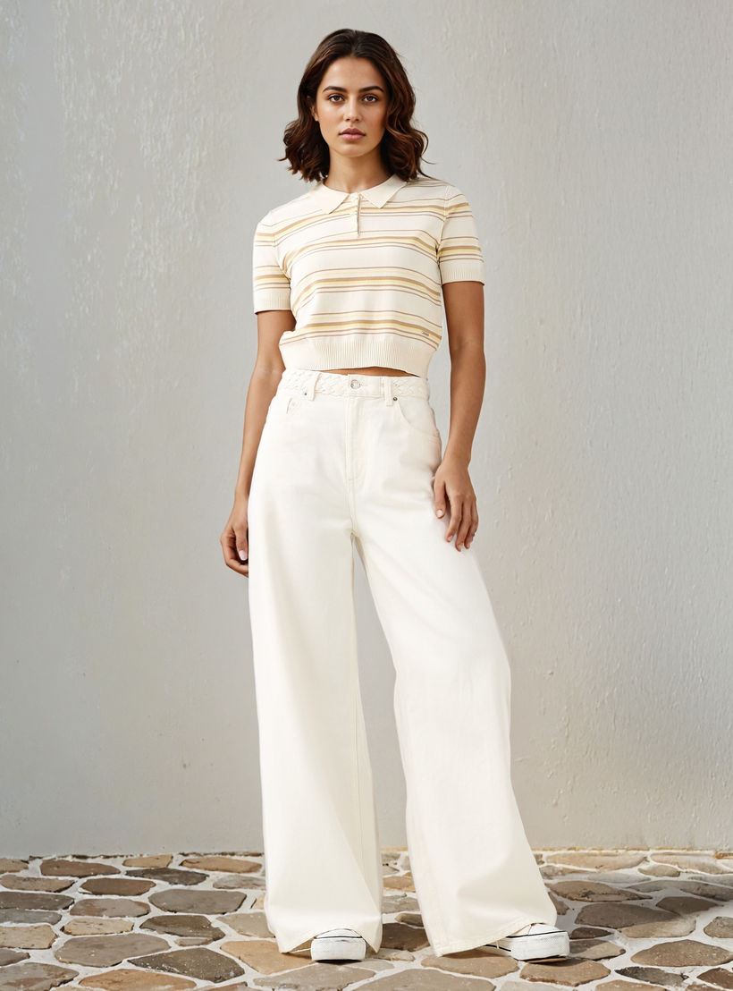 Lee Cooper Striped Linen Blend Polo T-shirt-women-clothing-tshirts-image-2