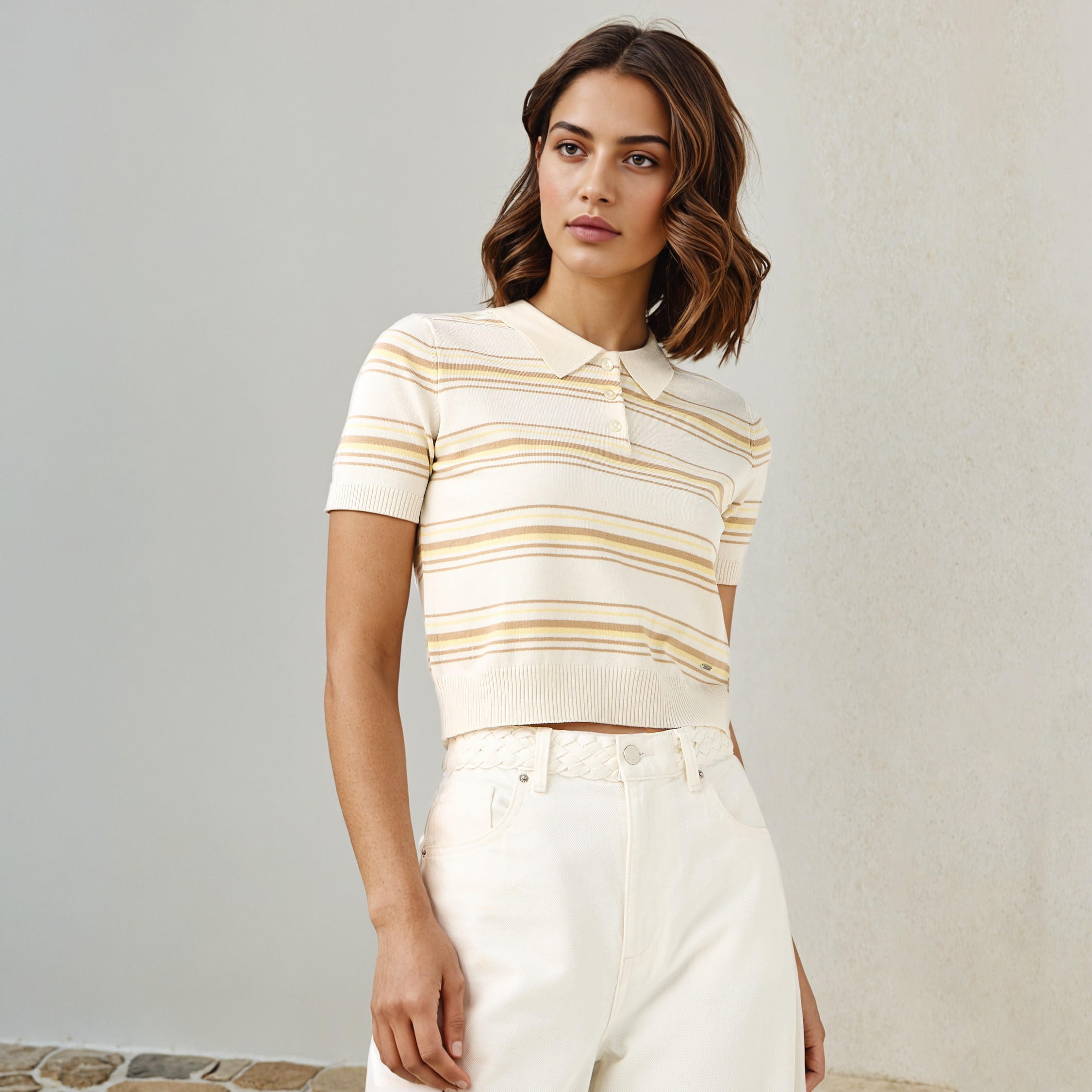 Lee Cooper Striped Linen Blend Polo T-shirt-women-clothing-tshirts-image-6