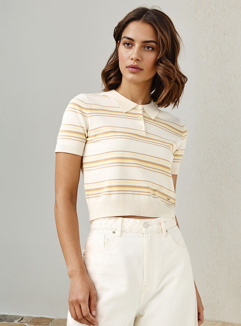 Lee Cooper Striped Linen Blend Polo T-shirt-women-clothing-tshirts-image-6