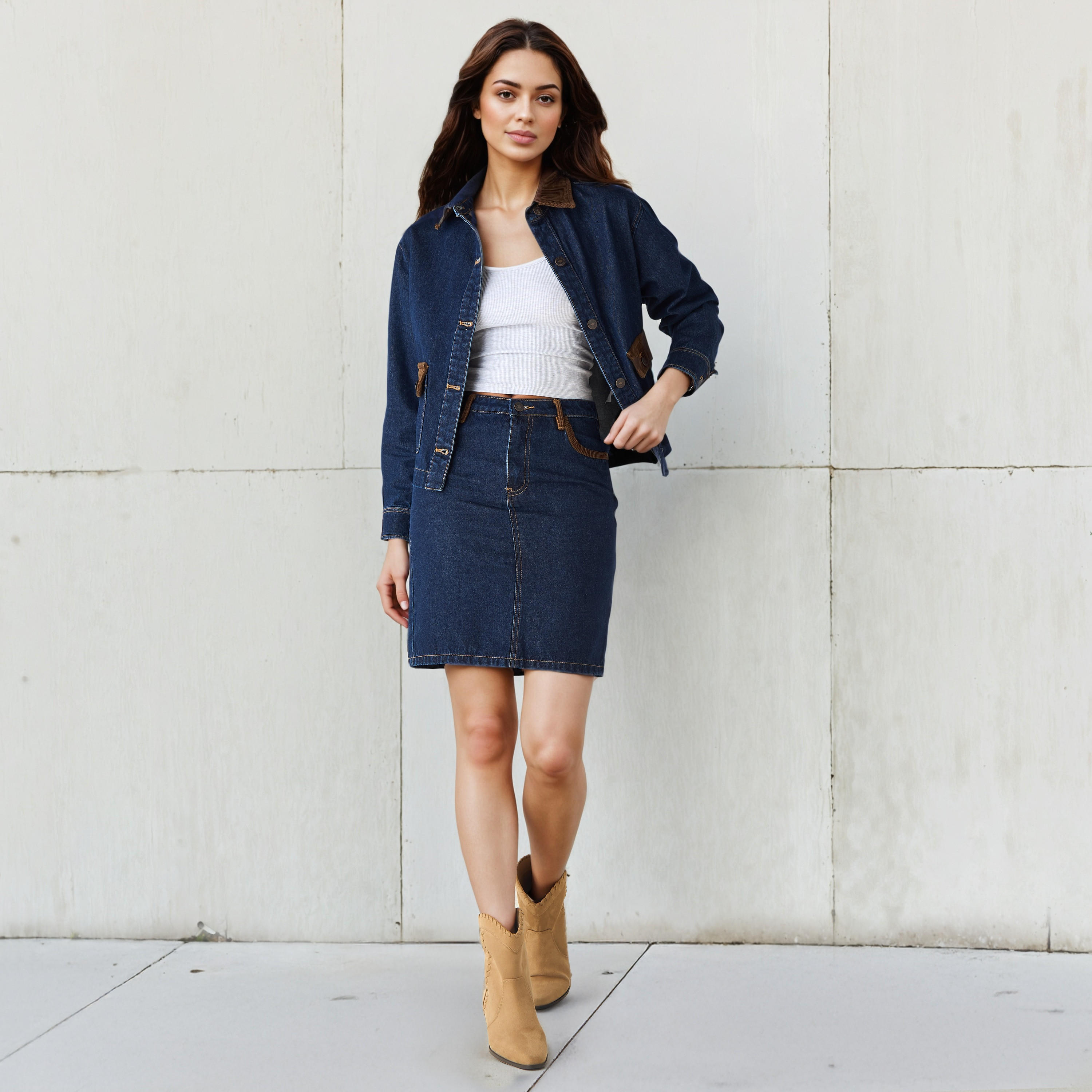 Lee Cooper Corduroy Trim Mini Denim Skirt-women-clothing-bottoms-skirts-image-2
