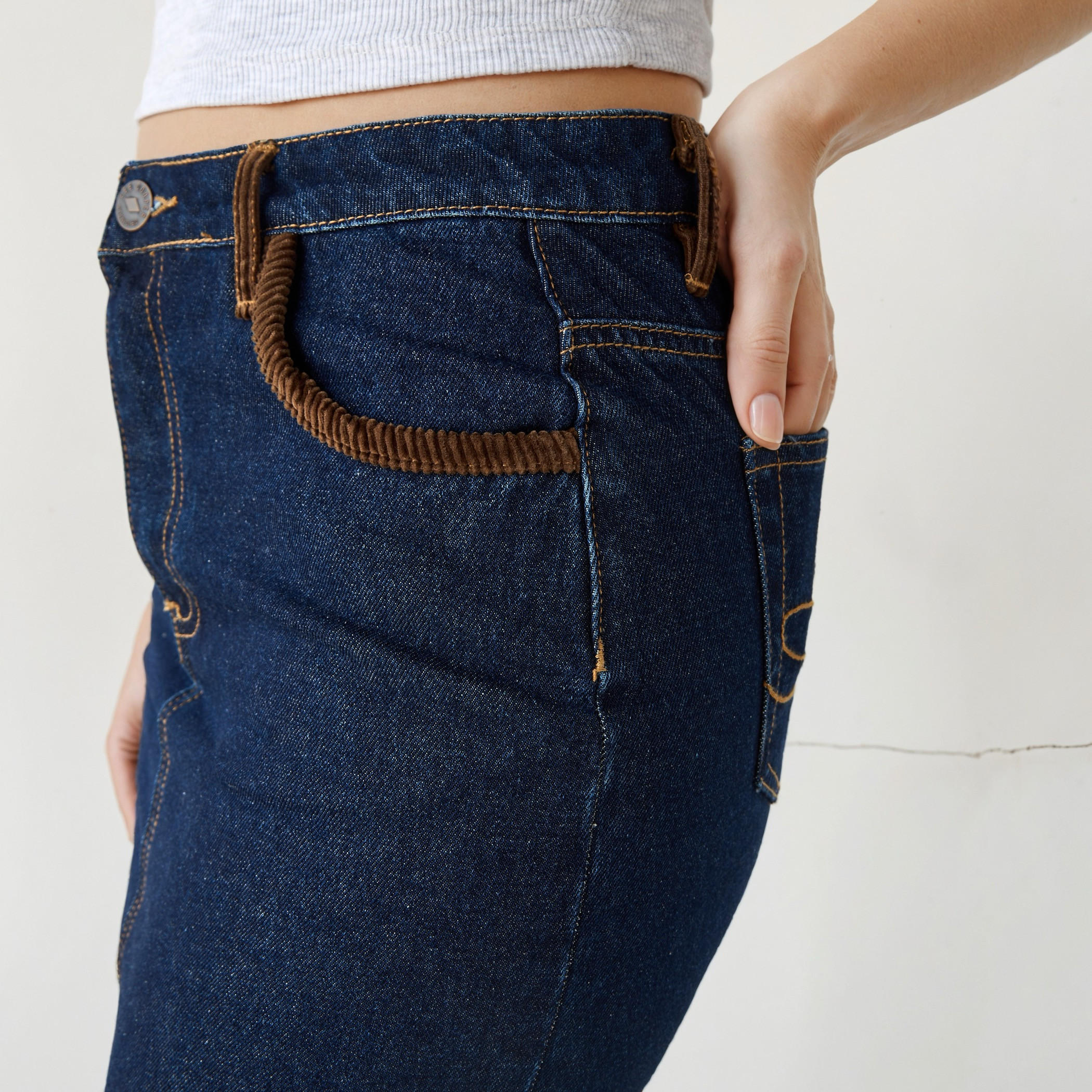 Lee Cooper Corduroy Trim Mini Denim Skirt-women-clothing-bottoms-skirts-image-4