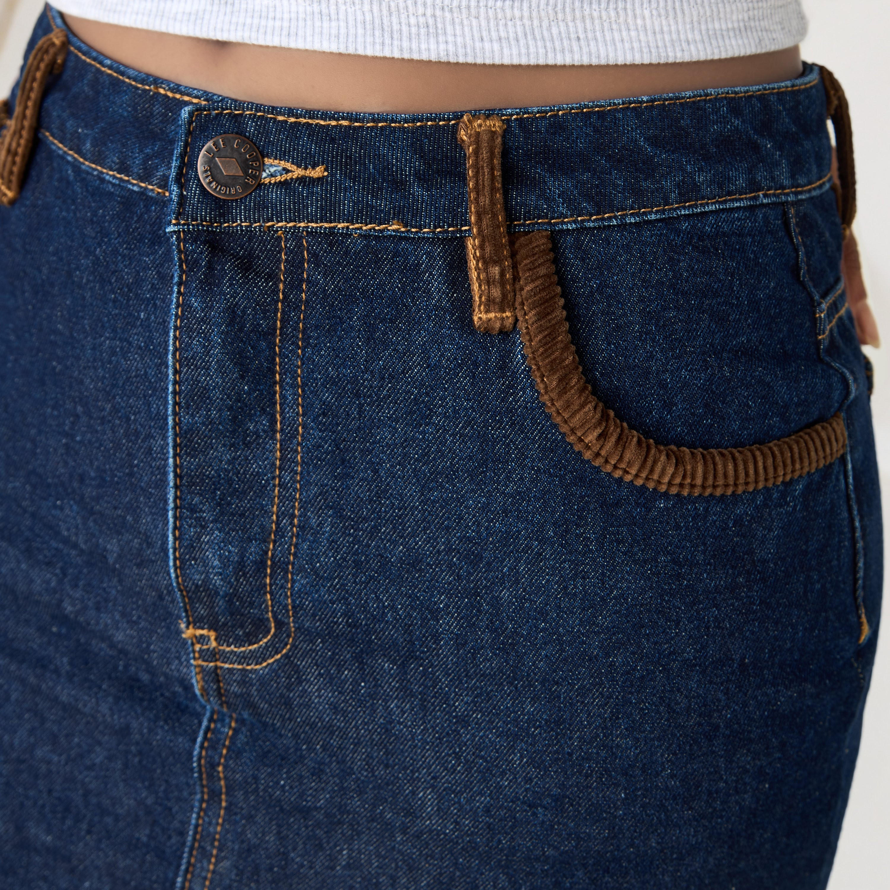 Lee Cooper Corduroy Trim Mini Denim Skirt-women-clothing-bottoms-skirts-image-5