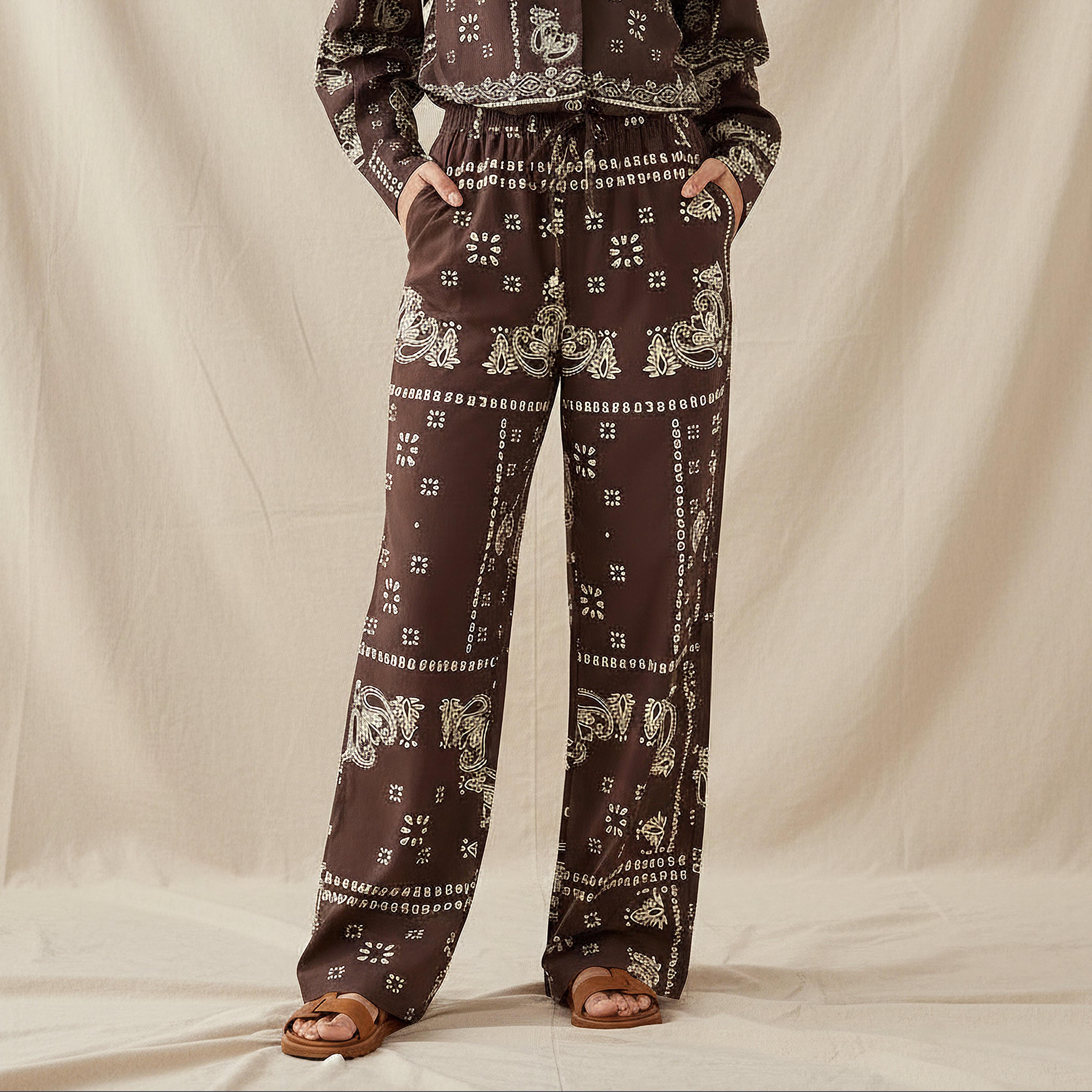 بنطلون قطن من مزيج الكتان بخصر متوسط الارتفاع ورباط إغلاق من لي كوبر-women-clothing-coordsets-image-5