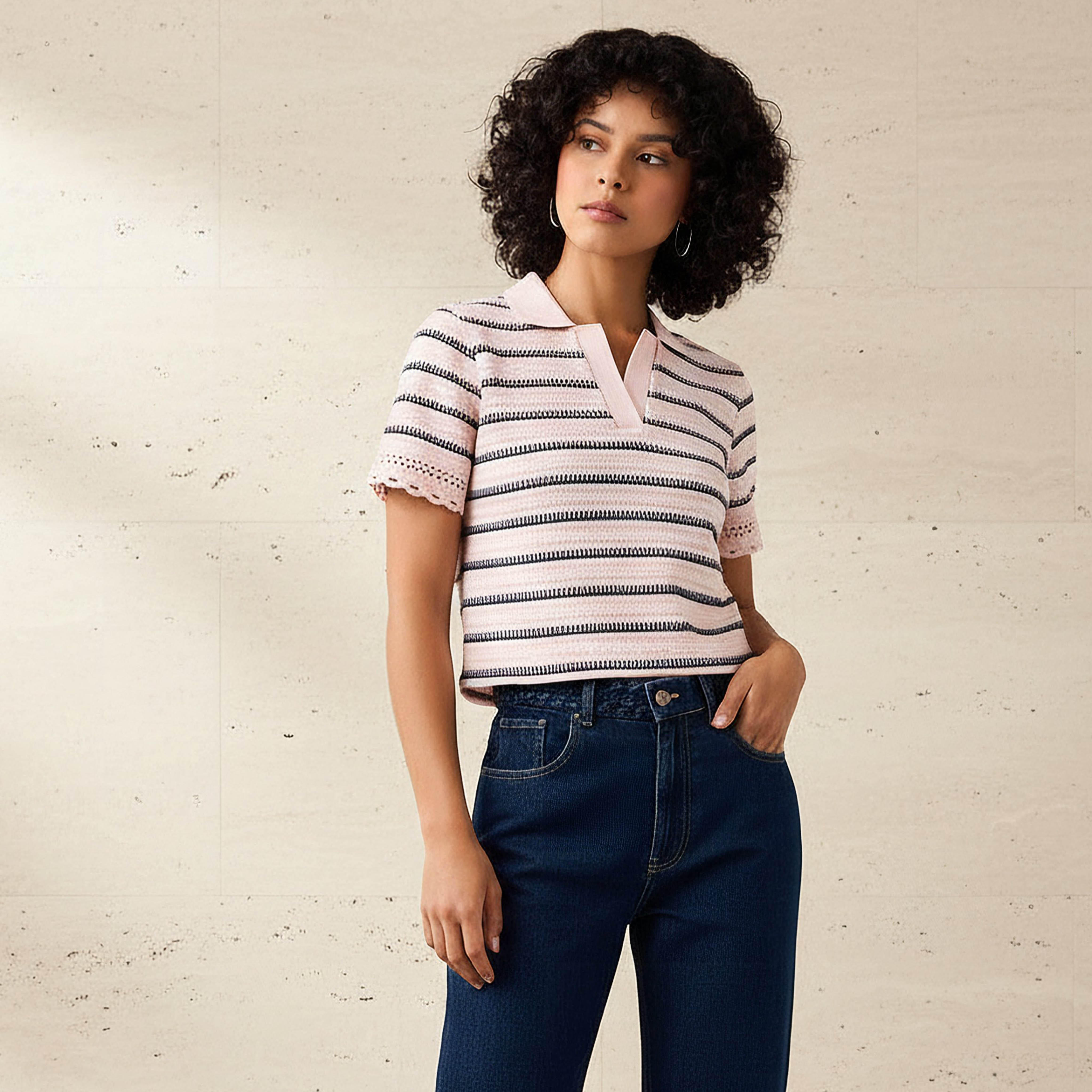Lee Cooper Regular Fit T-shirt with Stripes-women-clothing-tshirts-image-1