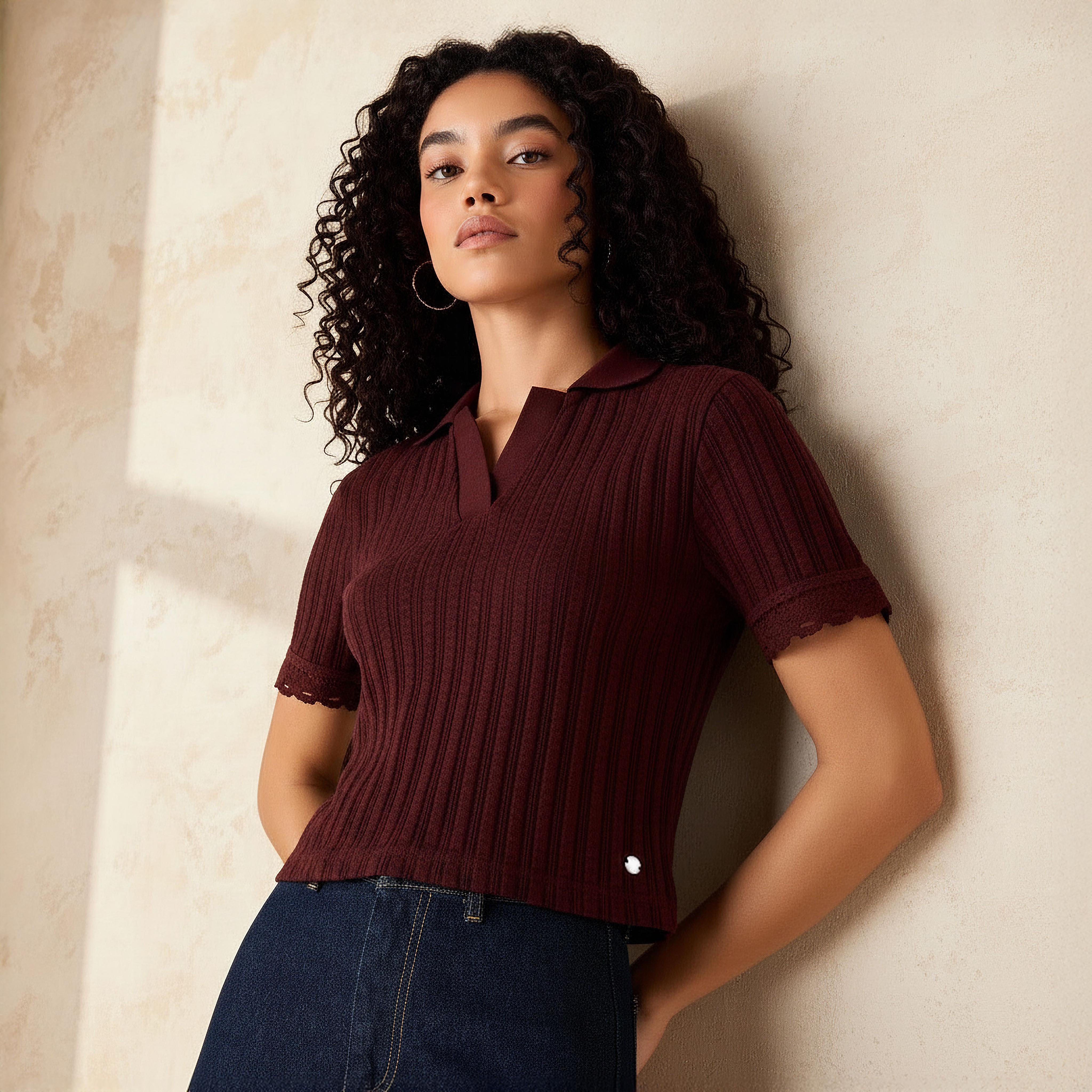Lee Cooper Regular Fit T-shirt with Texture-women-clothing-tshirts-image-1