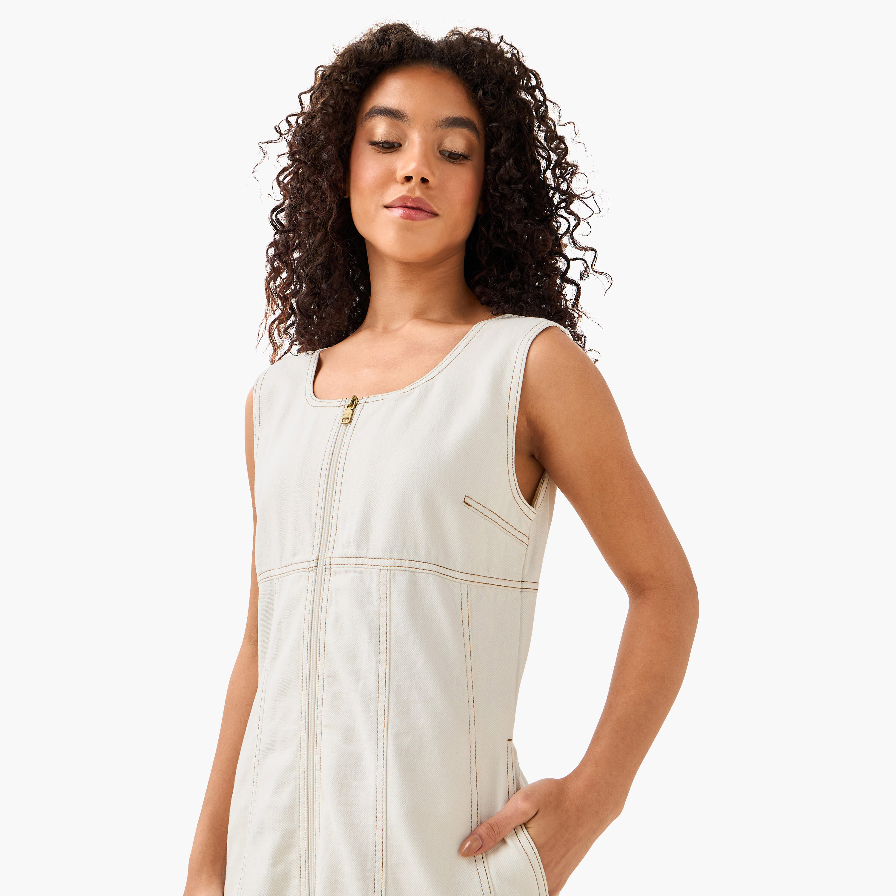 Lee Cooper Denim Midi Dress with Zip Closure-women-clothing-dresses-image-5