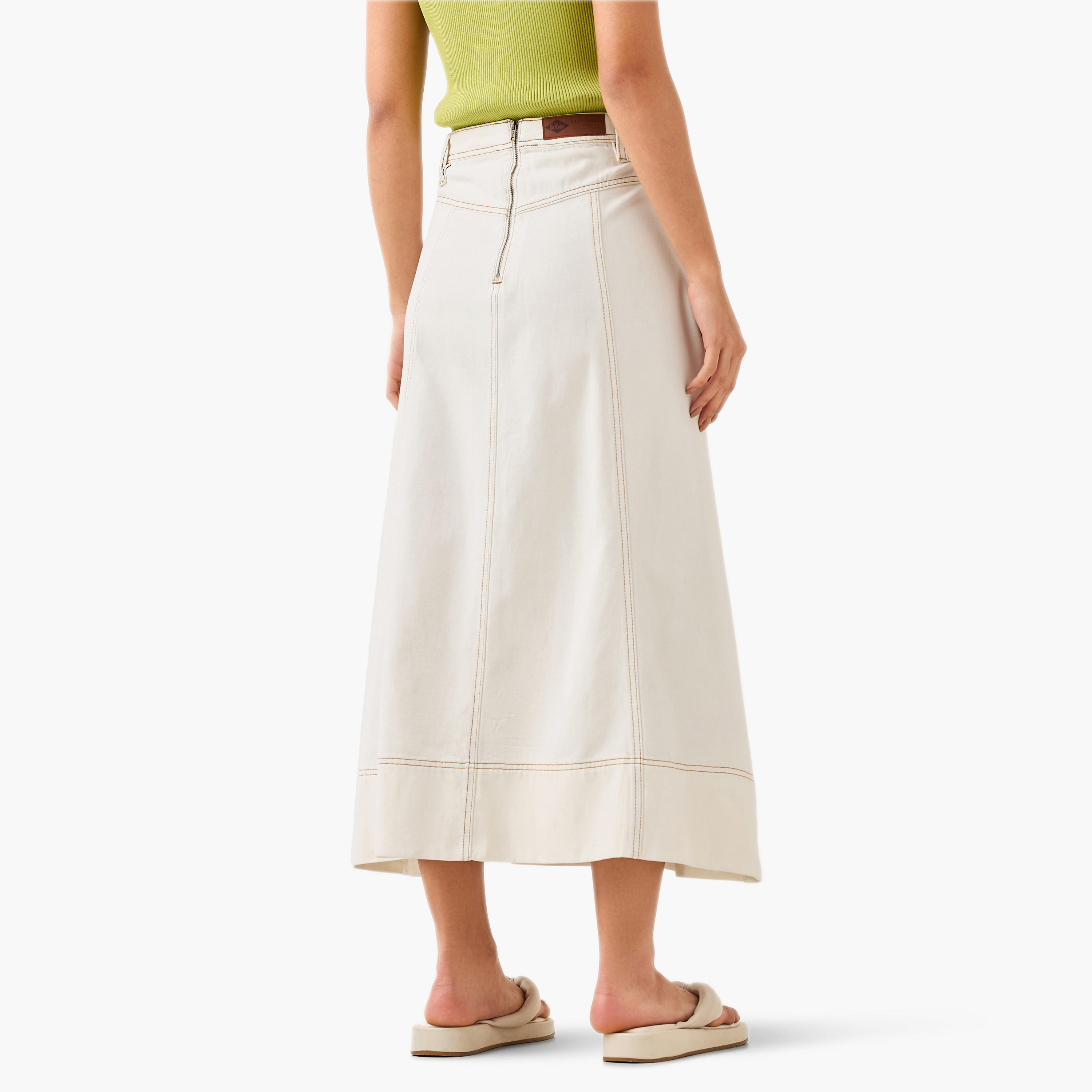 Lee Cooper Midi Cotton Denim A-line Skirt with Button Detail-women-clothing-bottoms-skirts-image-4