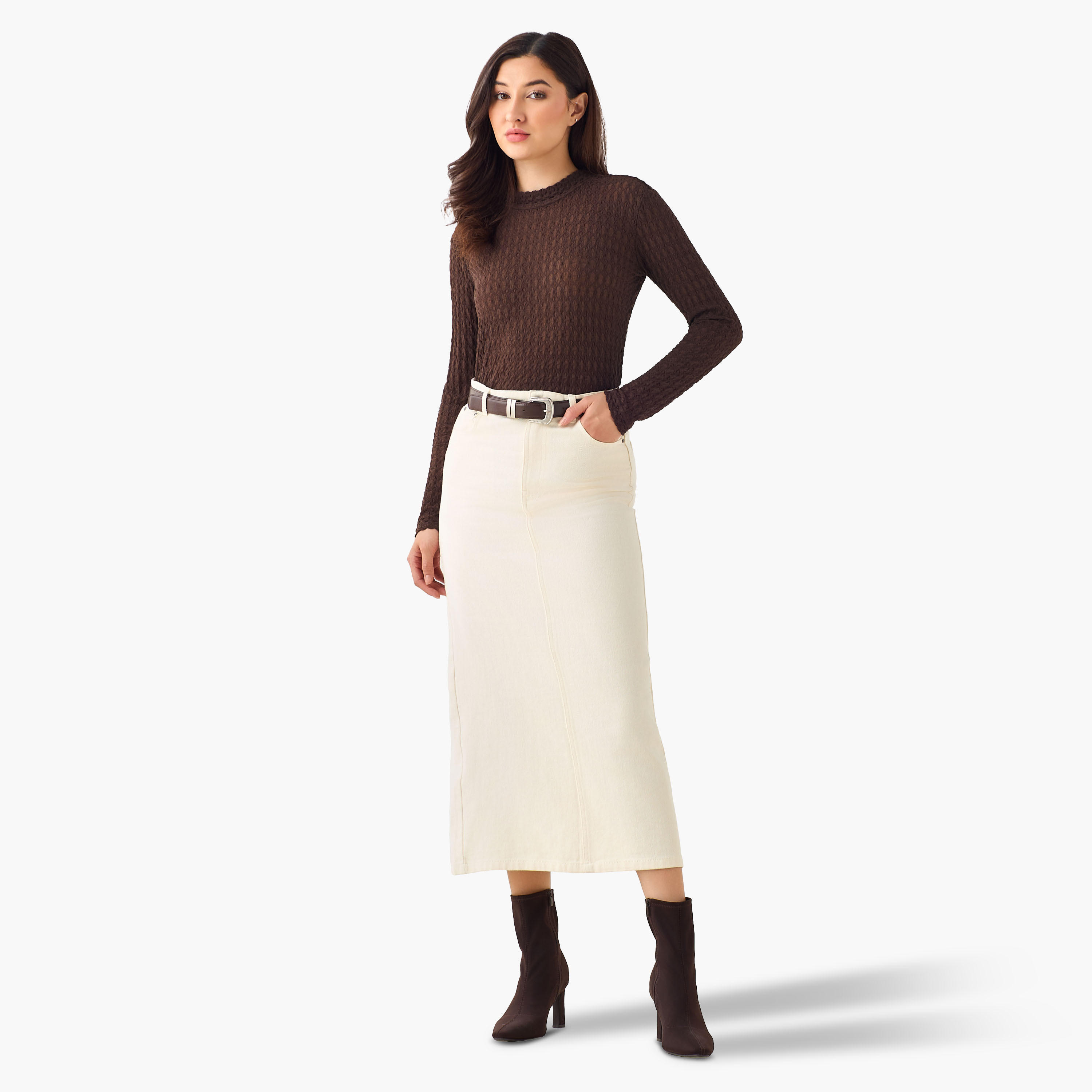 Lee Cooper Midi Cotton Denim Skirt with Slit-women-clothing-bottoms-skirts-image-6