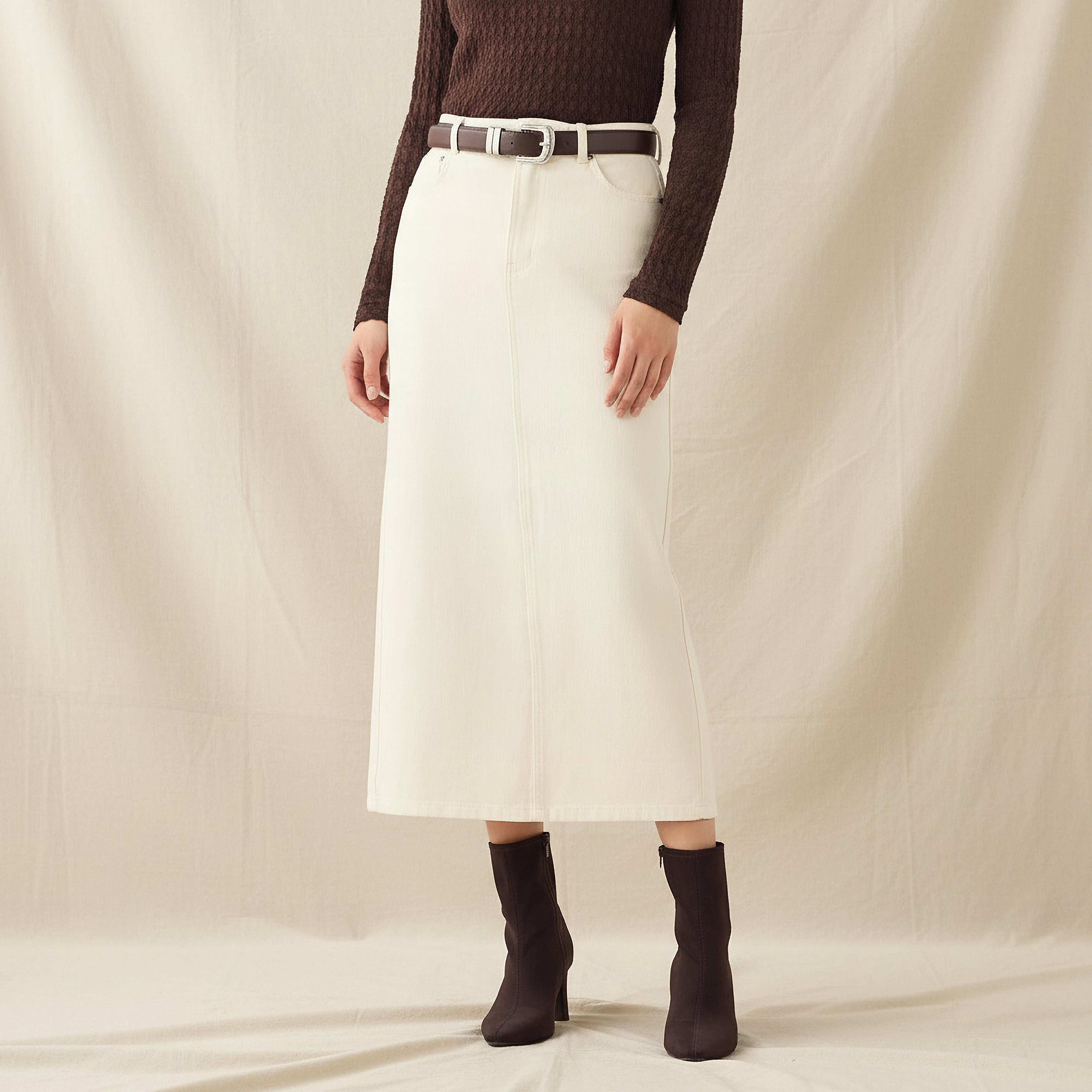 Lee Cooper Midi Cotton Denim Skirt with Slit-women-clothing-bottoms-skirts-image-1