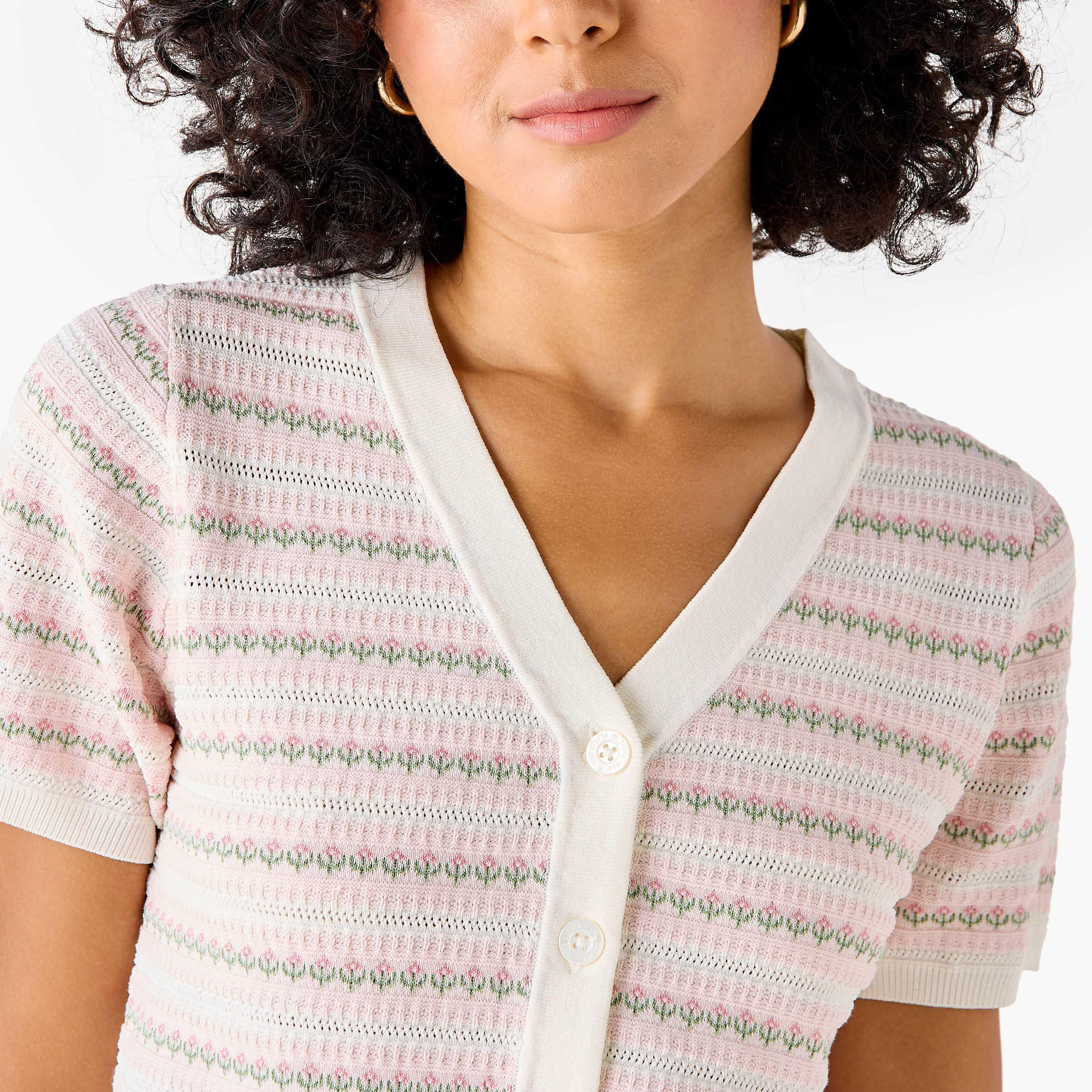 كارديجان مخطط بقصة عادية من لي كوبر-women-winterwear-cardigansandjumpers-cardigans-image-4