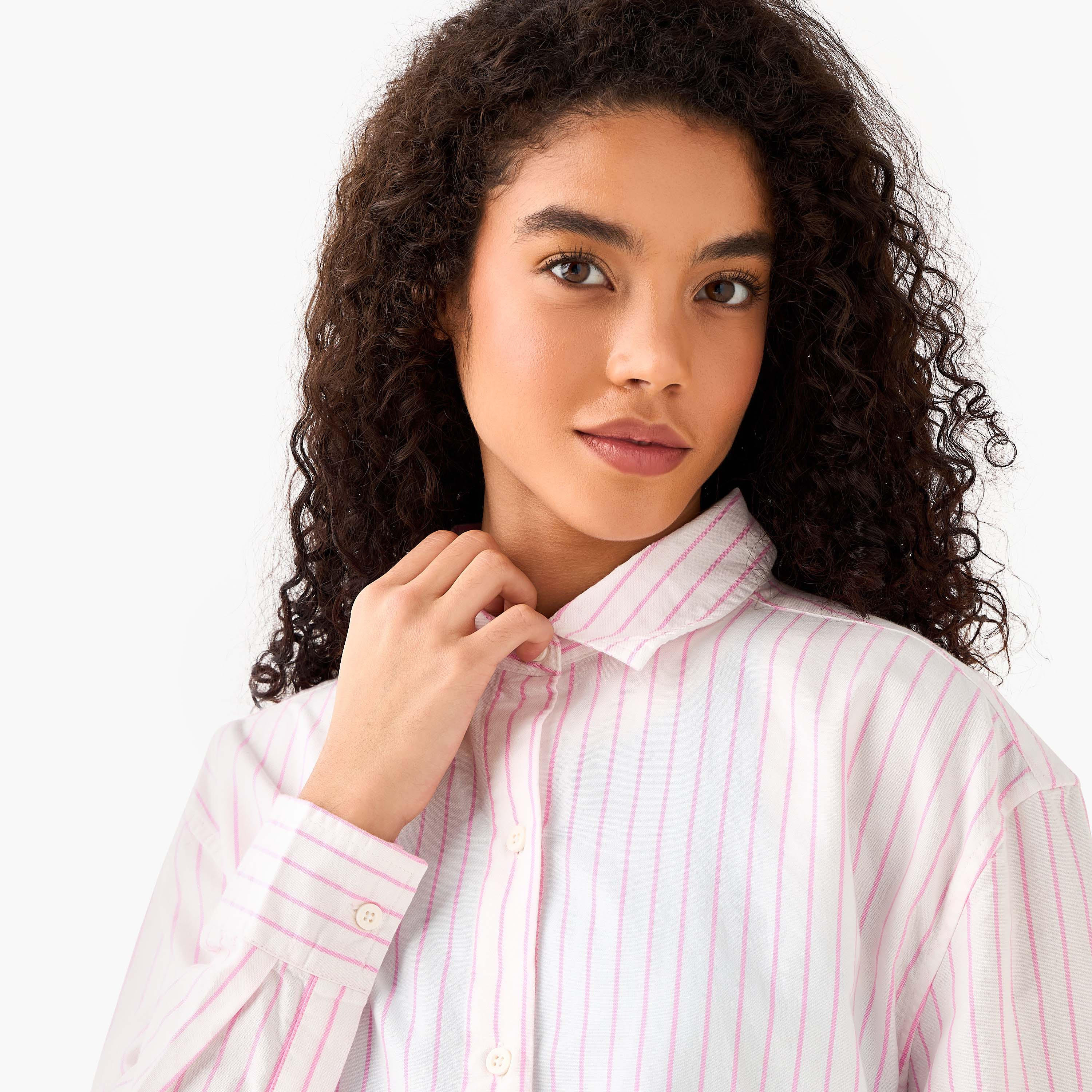 قميص أكسفورد قطن طويل مقلم من لي كوبر-women-clothing-shirtsandblouses-shirts-image-5