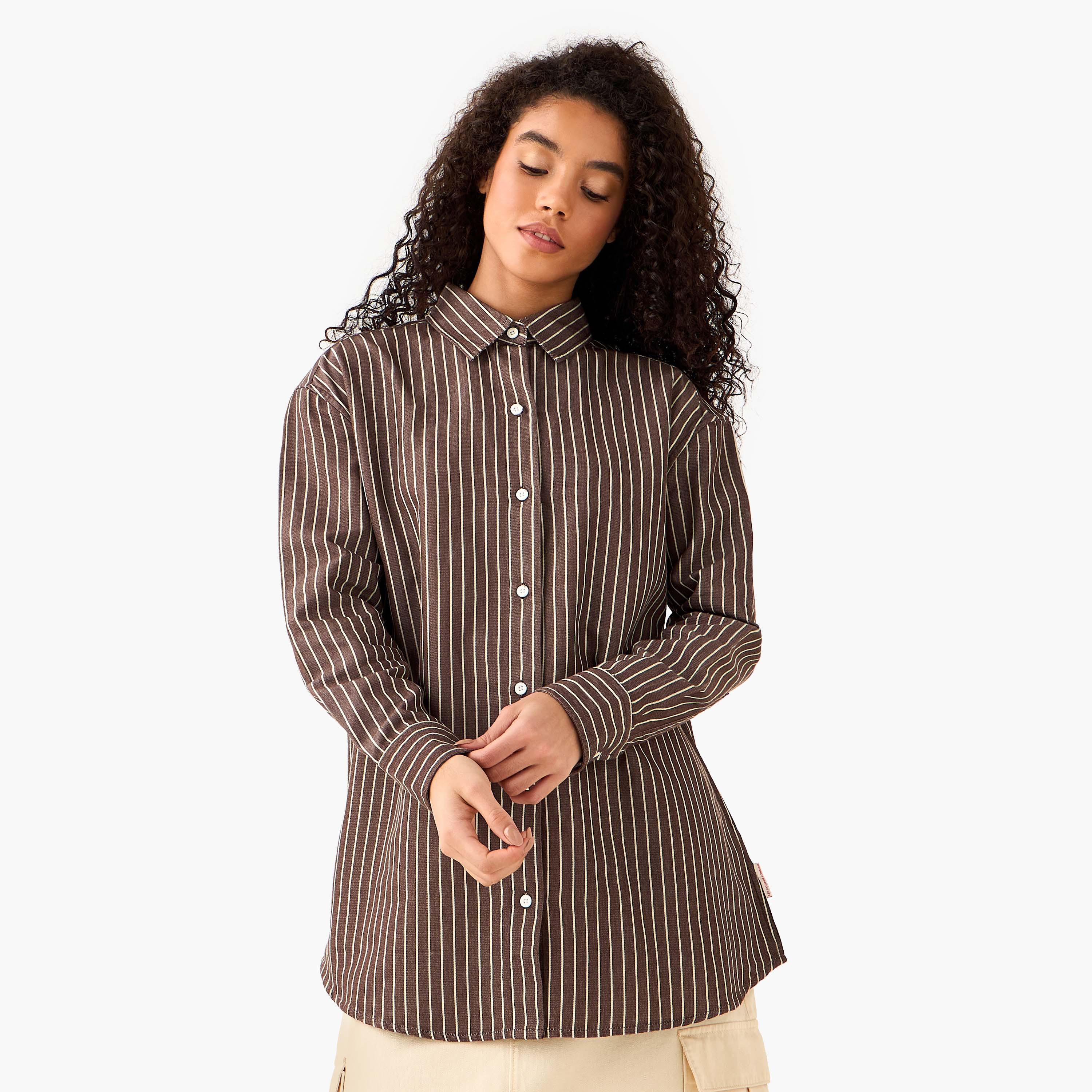 Lee Cooper Cotton Longline Oxford Shirt with Stripes-women-clothing-shirtsandblouses-shirts-image-3