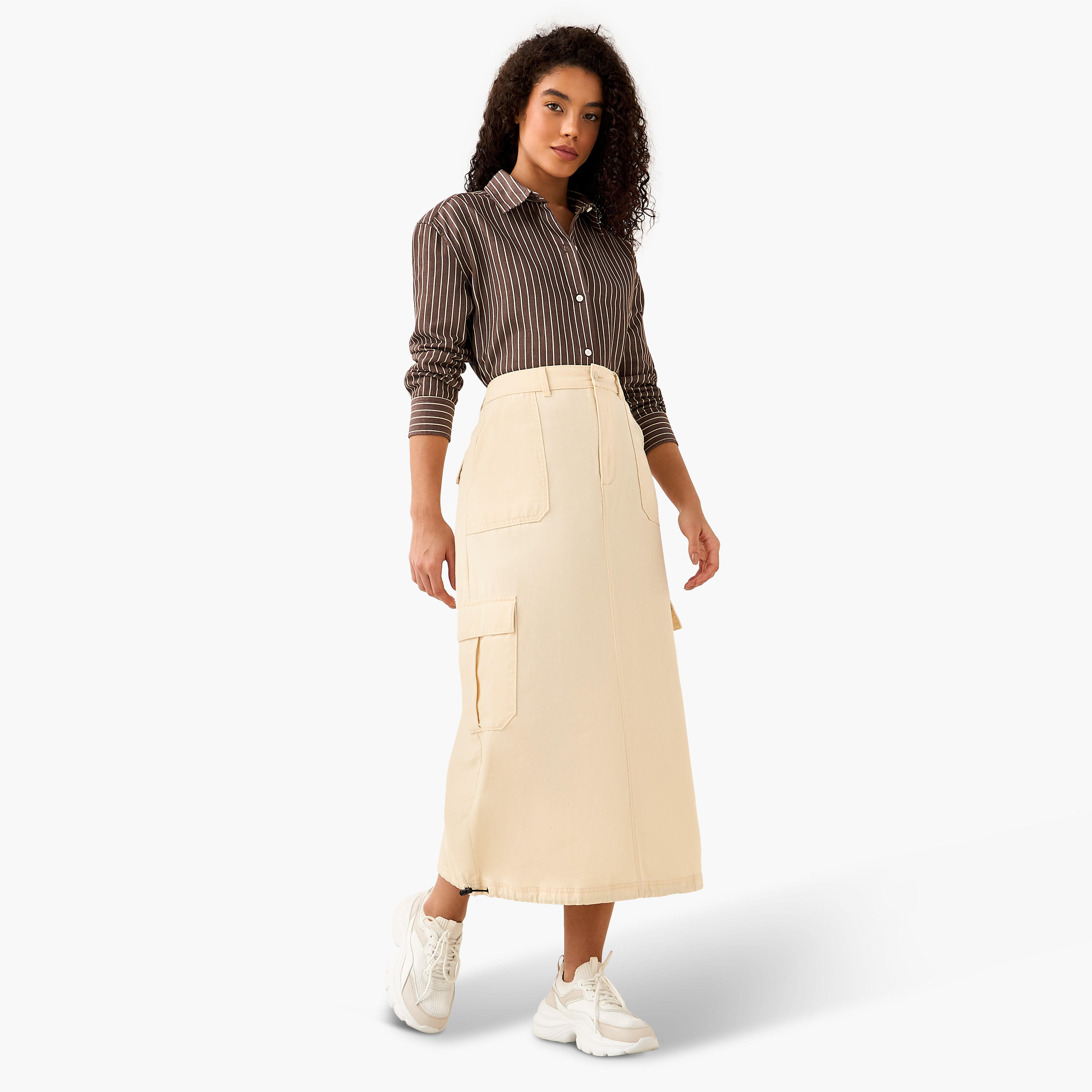 قميص أكسفورد قطن طويل مقلم من لي كوبر-women-clothing-shirtsandblouses-shirts-image-4