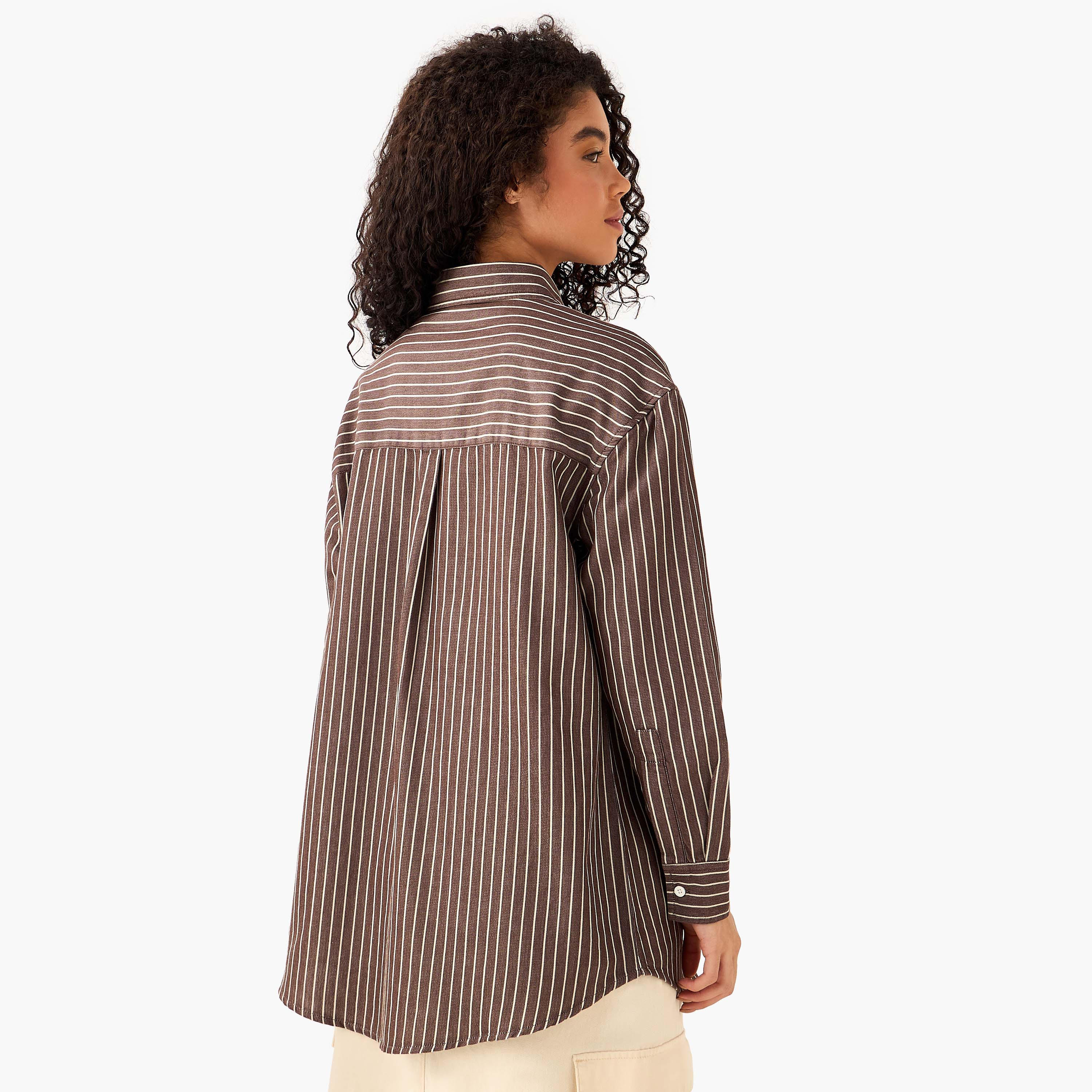 قميص أكسفورد قطن طويل مقلم من لي كوبر-women-clothing-shirtsandblouses-shirts-image-5