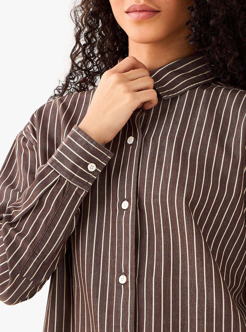 قميص أكسفورد قطن طويل مقلم من لي كوبر-women-clothing-shirtsandblouses-shirts-image-6