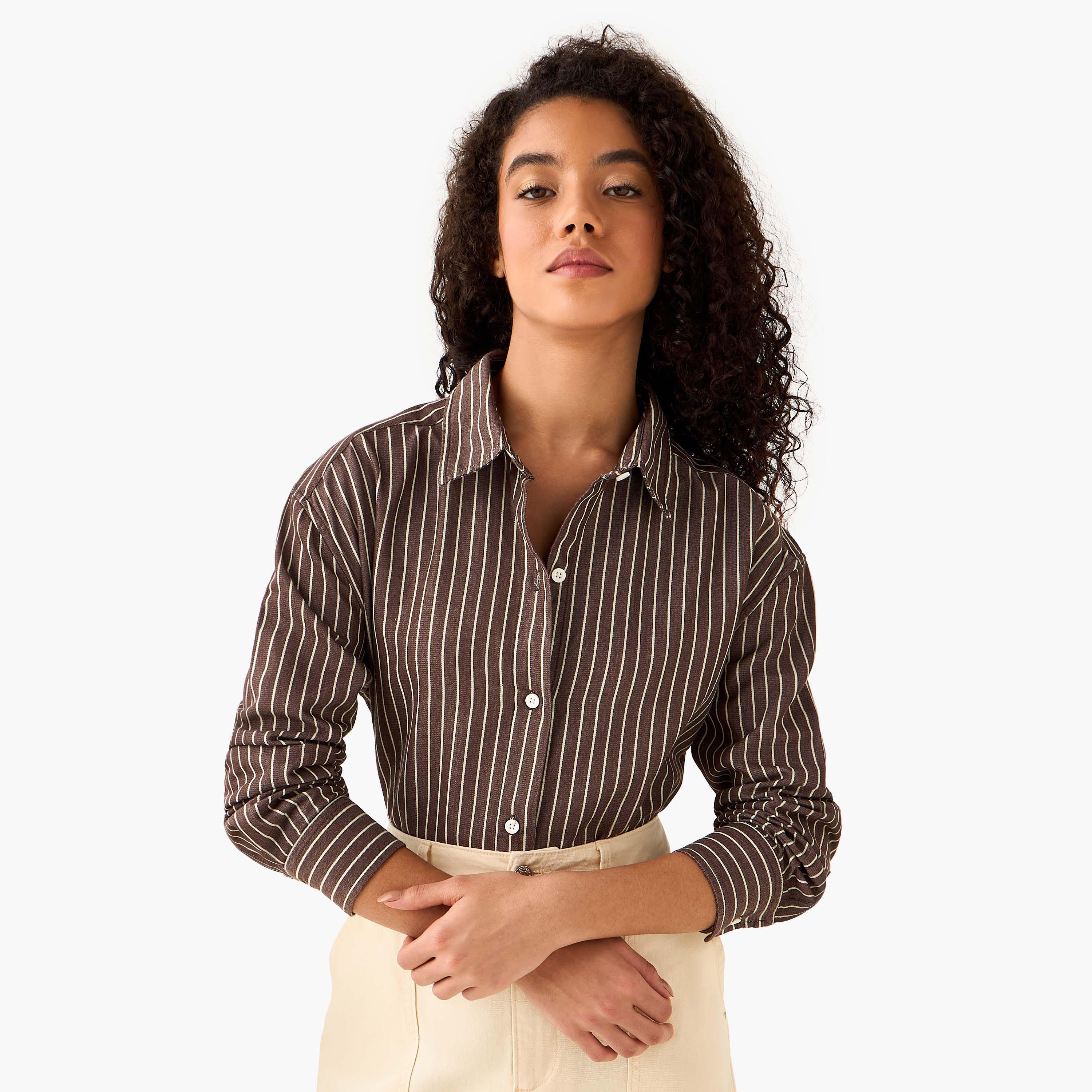 قميص أكسفورد قطن طويل مقلم من لي كوبر-women-clothing-shirtsandblouses-shirts-image-8