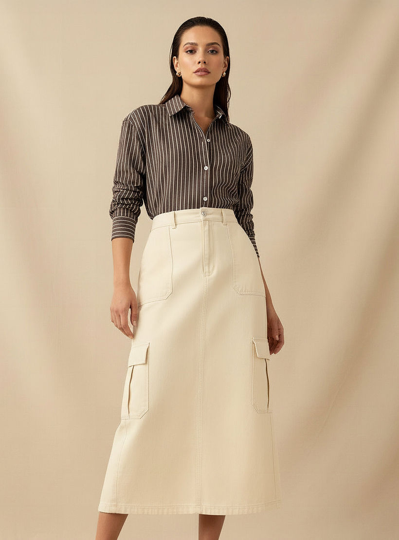 قميص أكسفورد قطن طويل مقلم من لي كوبر-women-clothing-shirtsandblouses-shirts-image-2