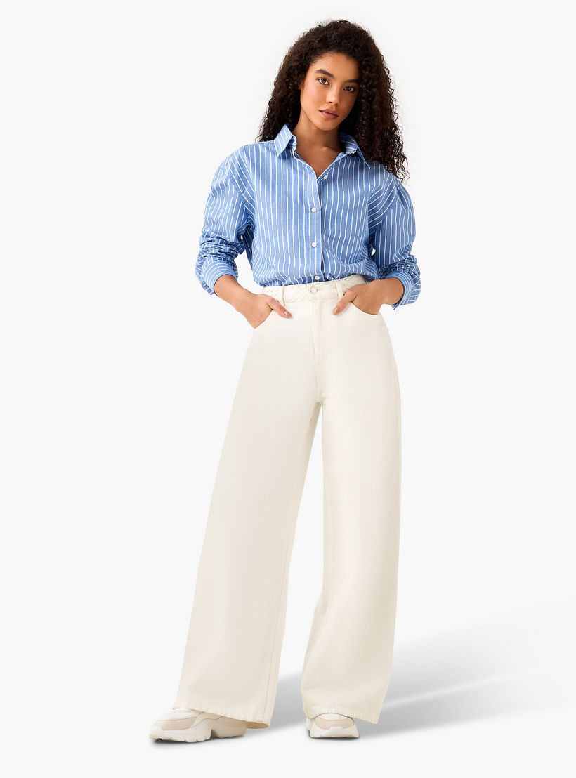 قميص أكسفورد قطن طويل مقلم من لي كوبر-women-clothing-shirtsandblouses-shirts-image-4