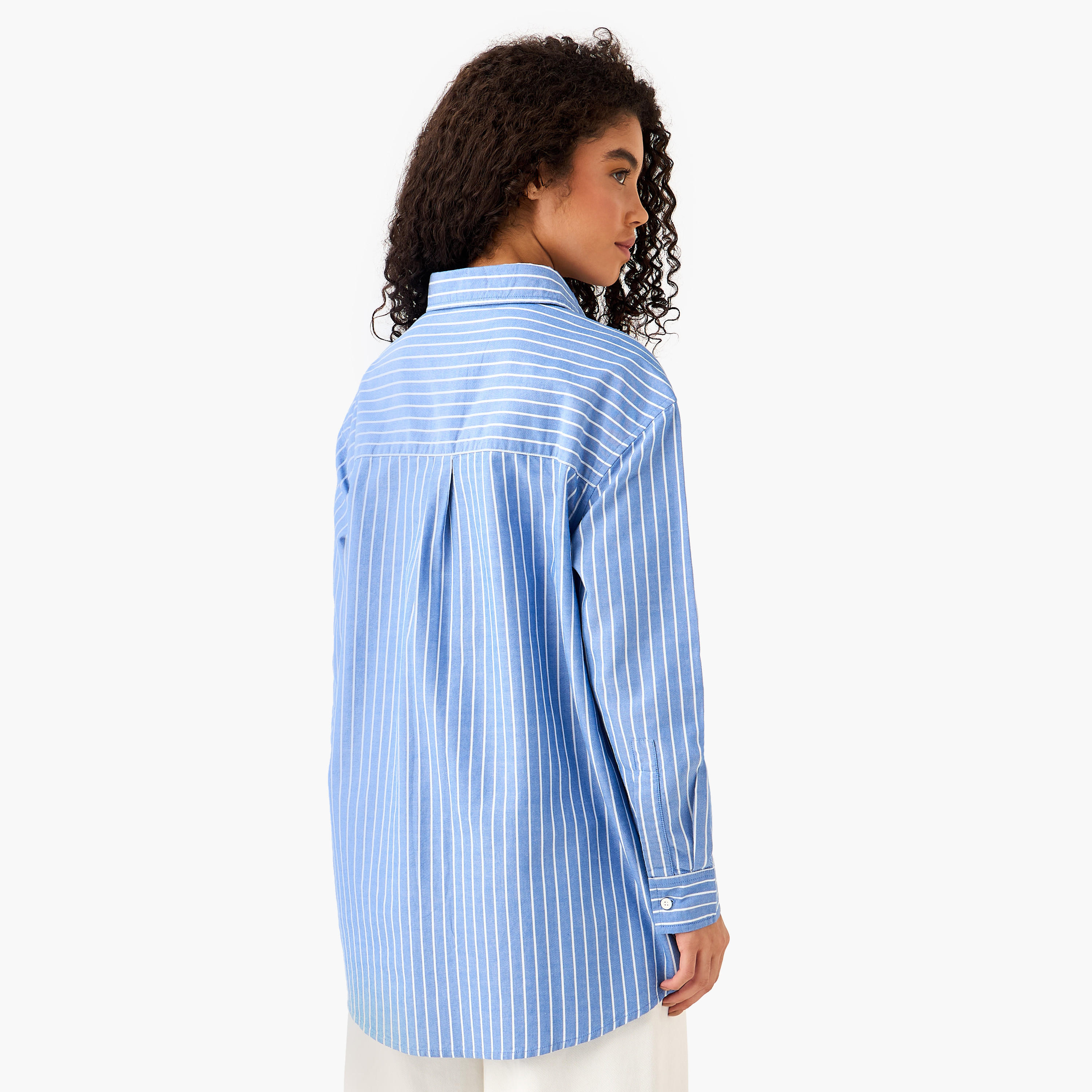 قميص أكسفورد قطن طويل مقلم من لي كوبر-women-clothing-shirtsandblouses-shirts-image-5