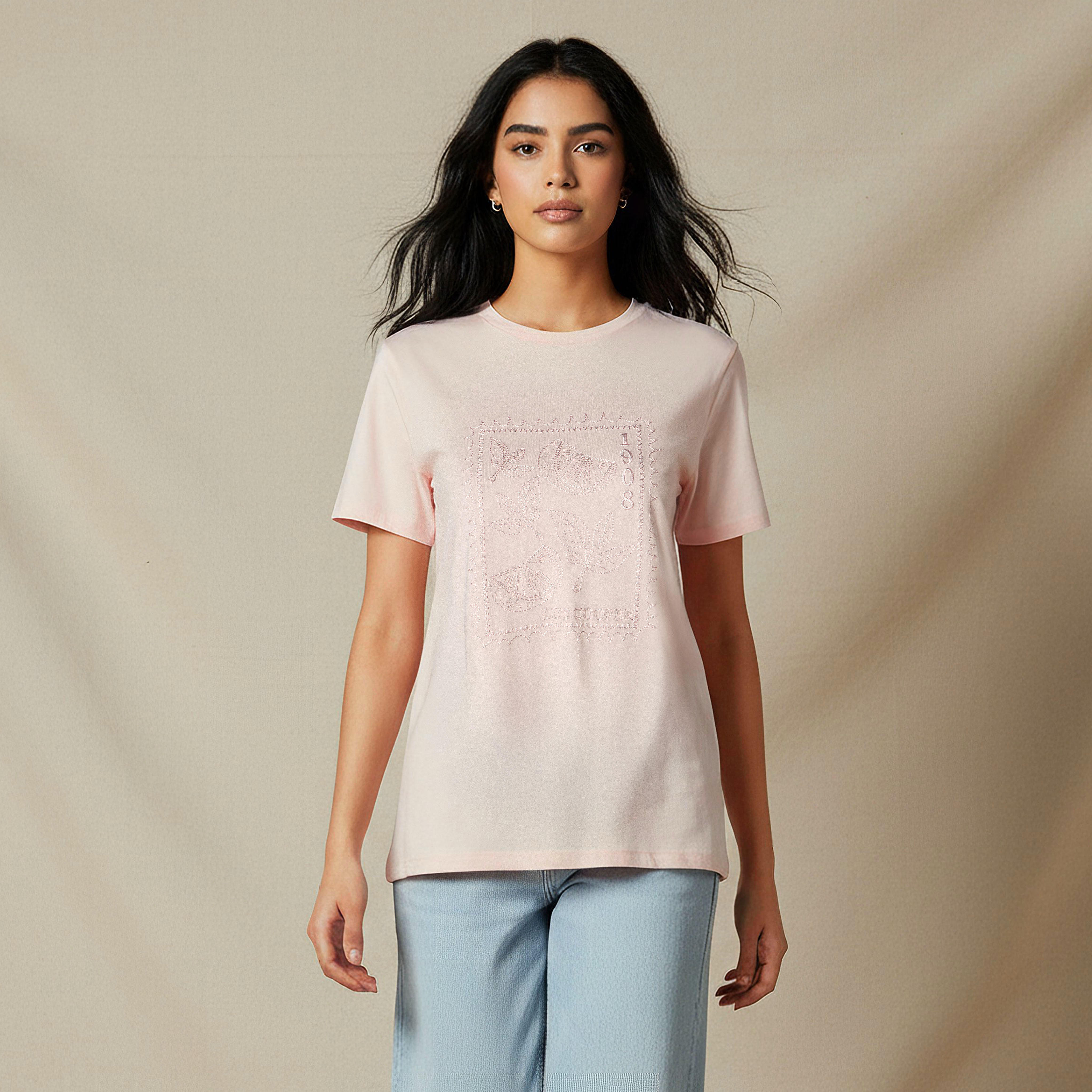 Lee Cooper Regular Fit Cotton T-shirt with Embroidery-women-clothing-tshirts-image-1