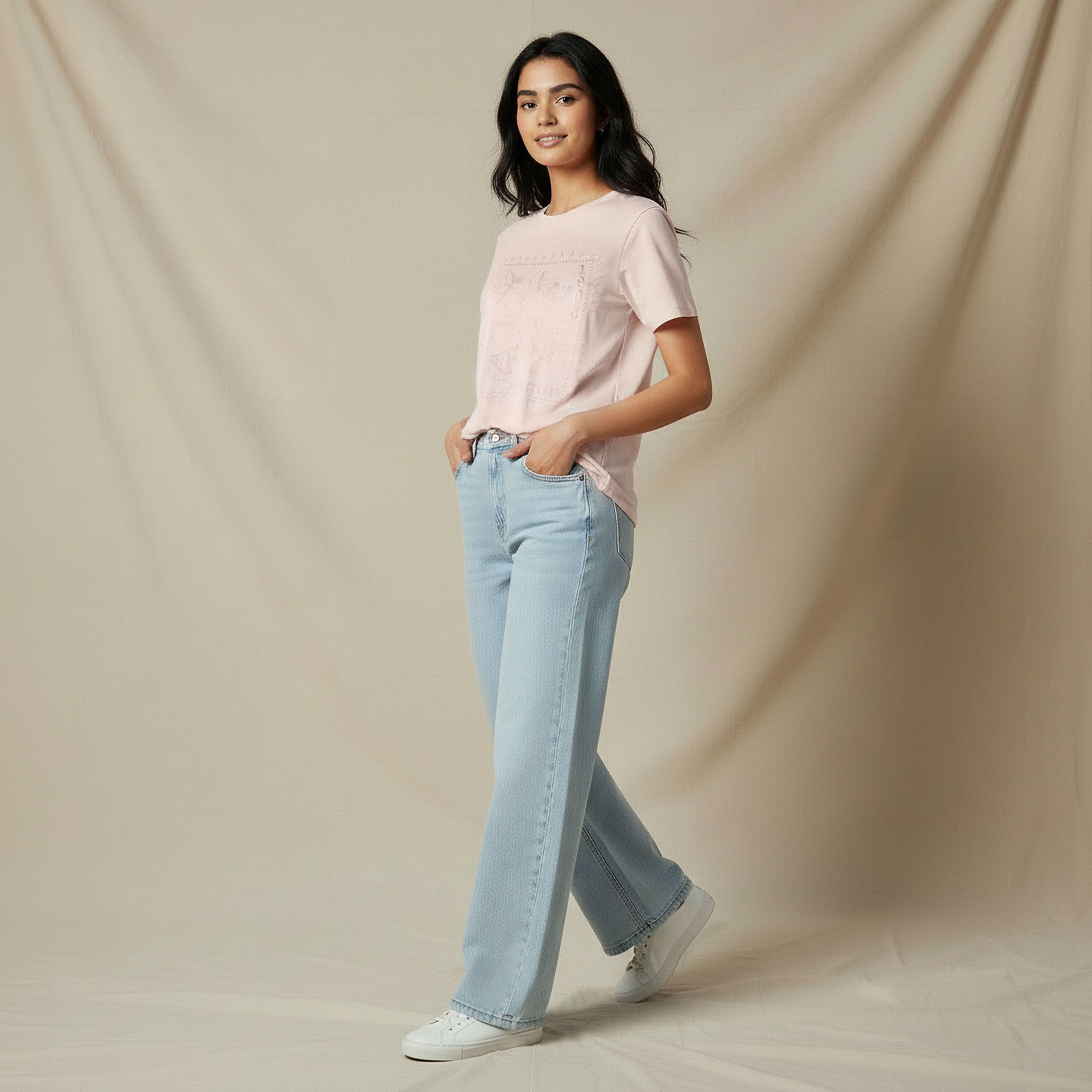 Lee Cooper Regular Fit Cotton T-shirt with Embroidery-women-clothing-tshirts-image-2