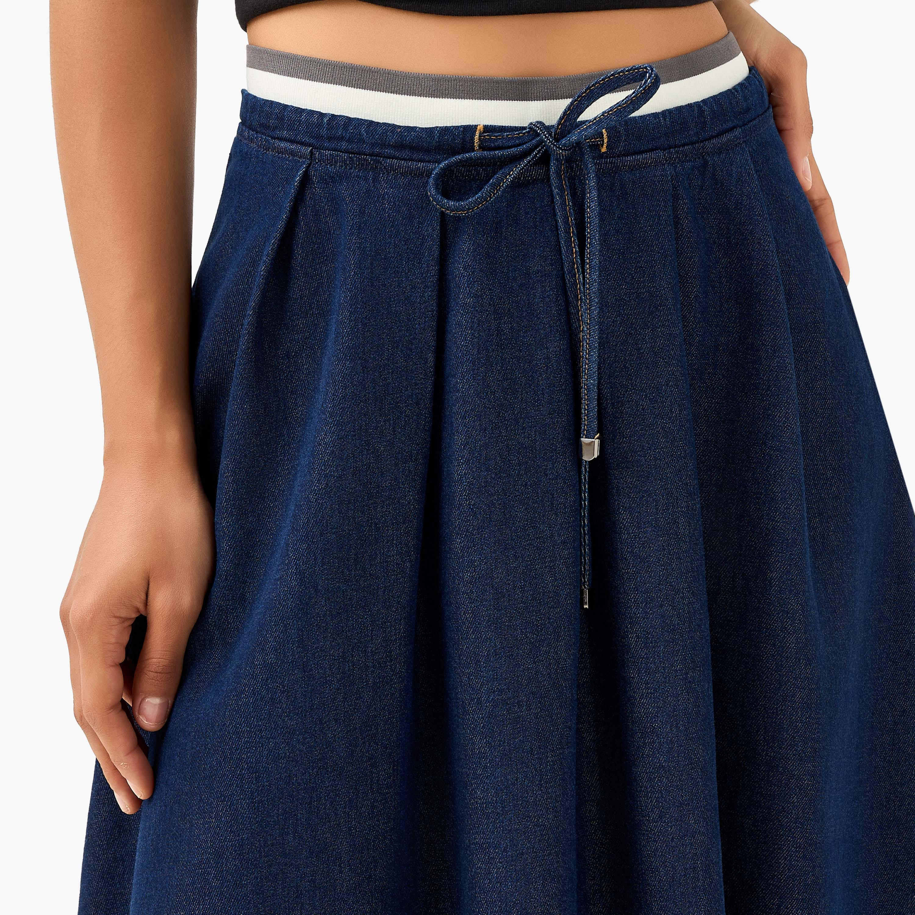 Lee Cooper Pleated Denim Skirt with Drawstring Closure-women-clothing-bottoms-skirts-image-4