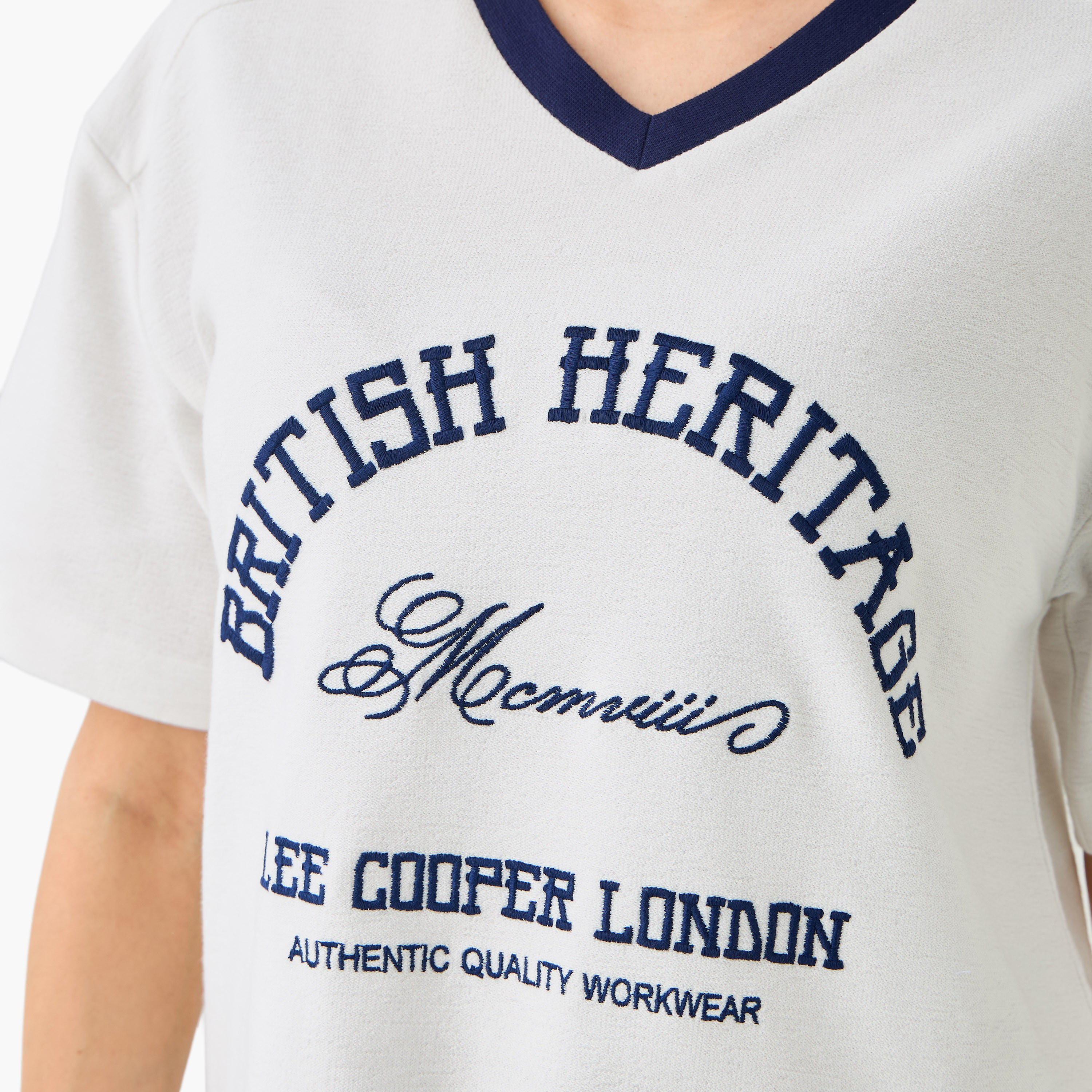 Lee Cooper Regular Fit T-shirt with Logo Embroidery and V-neck-women-clothing-tshirts-image-6