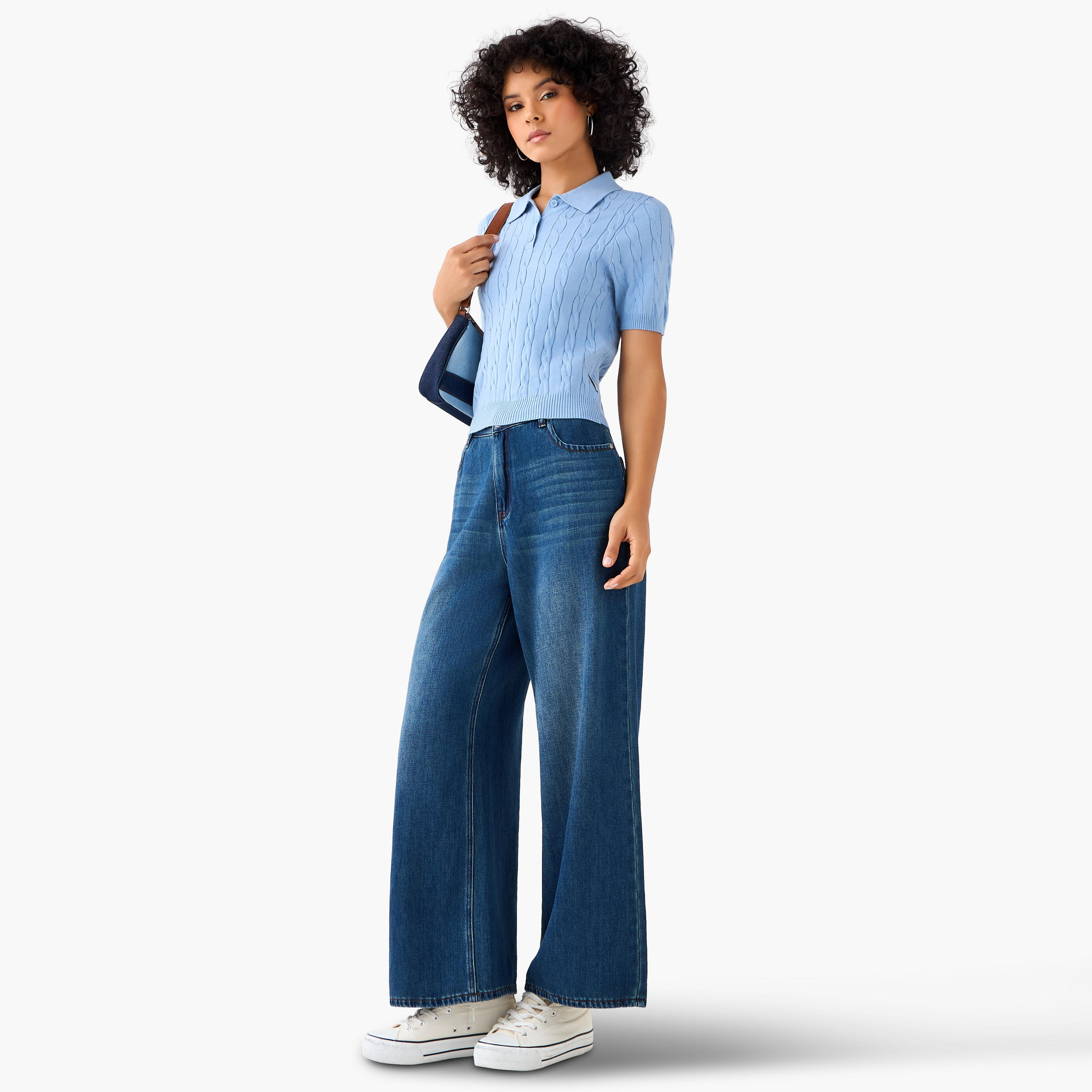 Lee Cooper Regular Fit Polo T-shirt with Cable Knit Design-women-clothing-tshirts-image-4