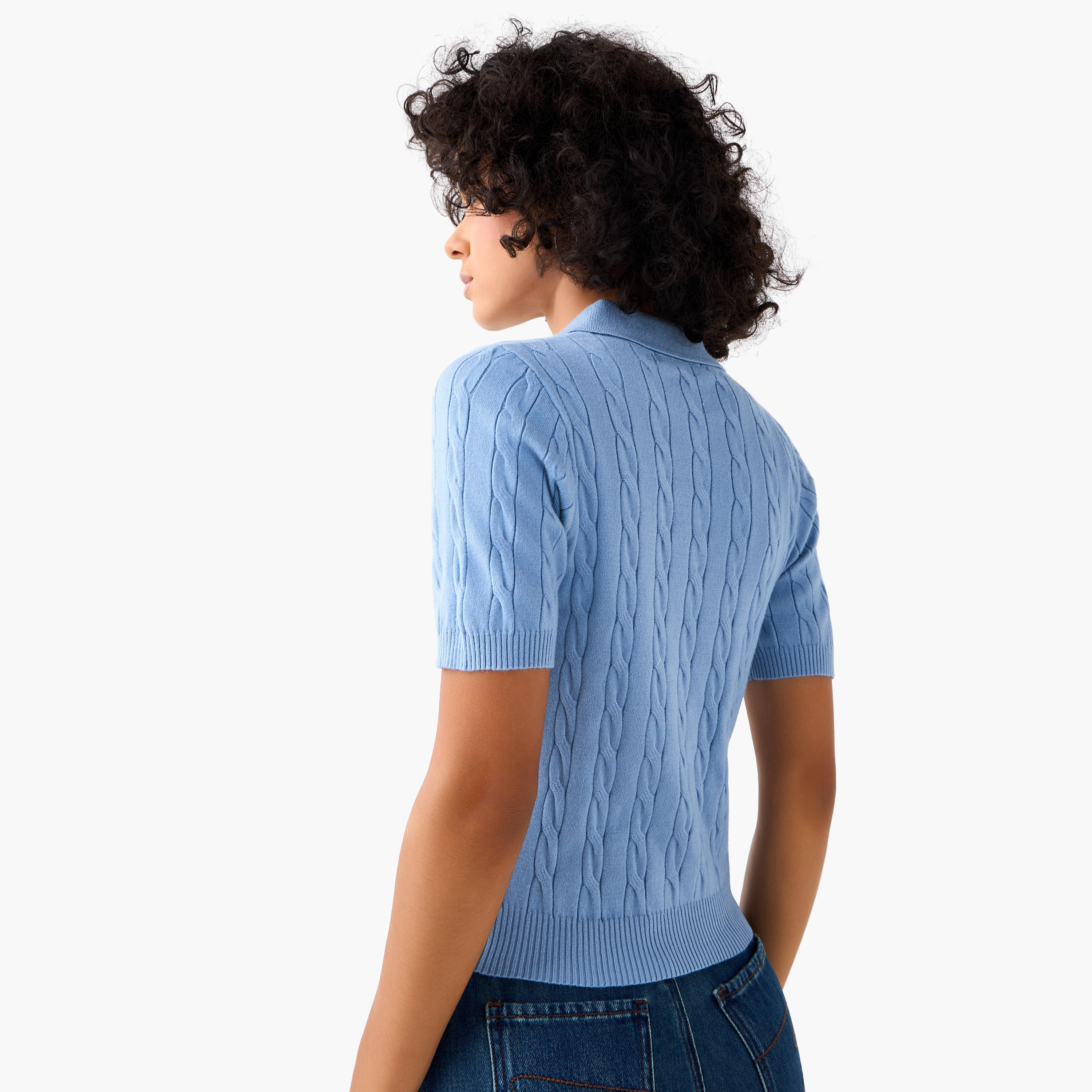 Lee Cooper Regular Fit Polo T-shirt with Cable Knit Design-women-clothing-tshirts-image-5