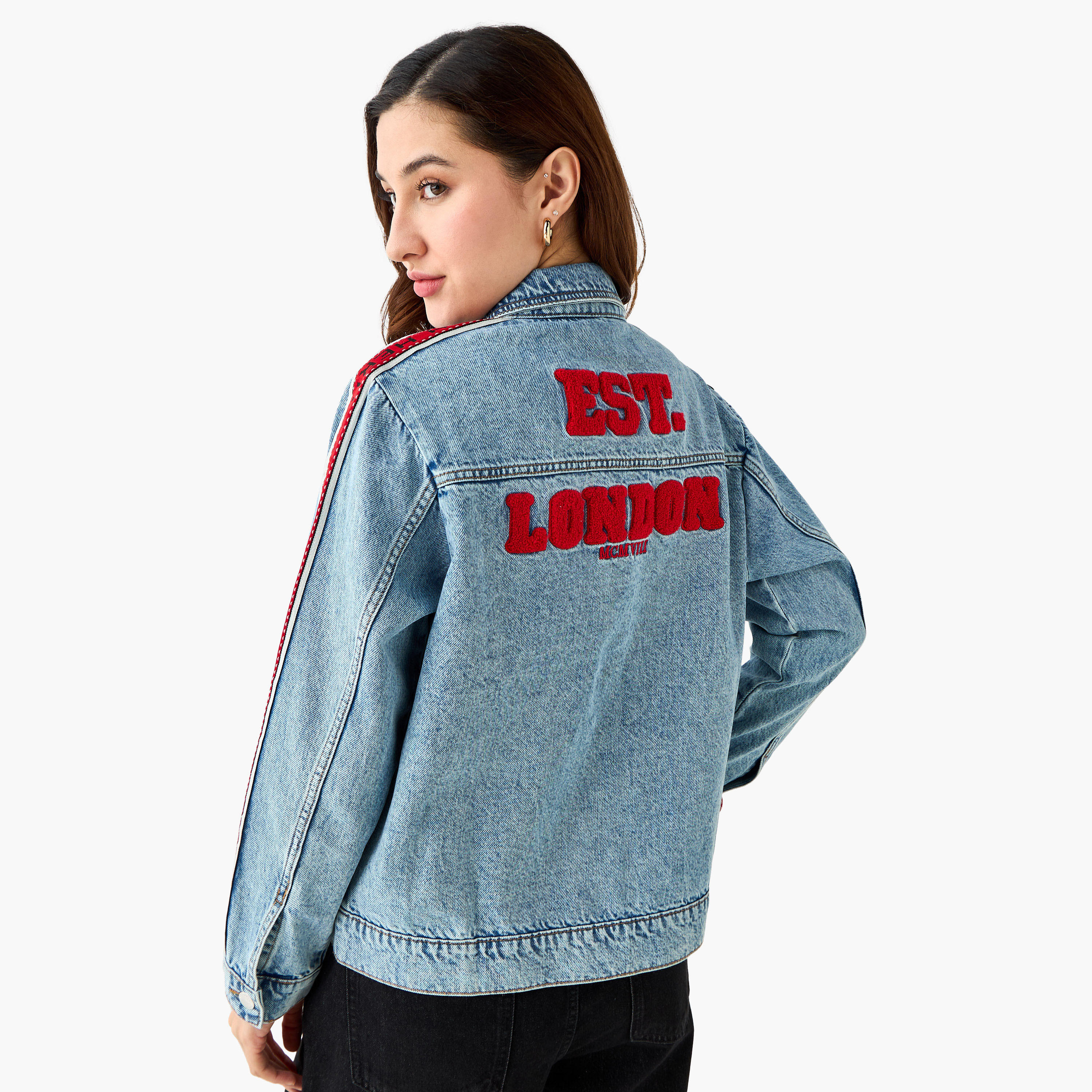 Lee Cooper Denim Jacket with Embroidery Detail-women-winterwear-coatsandjackets-jackets-image-3