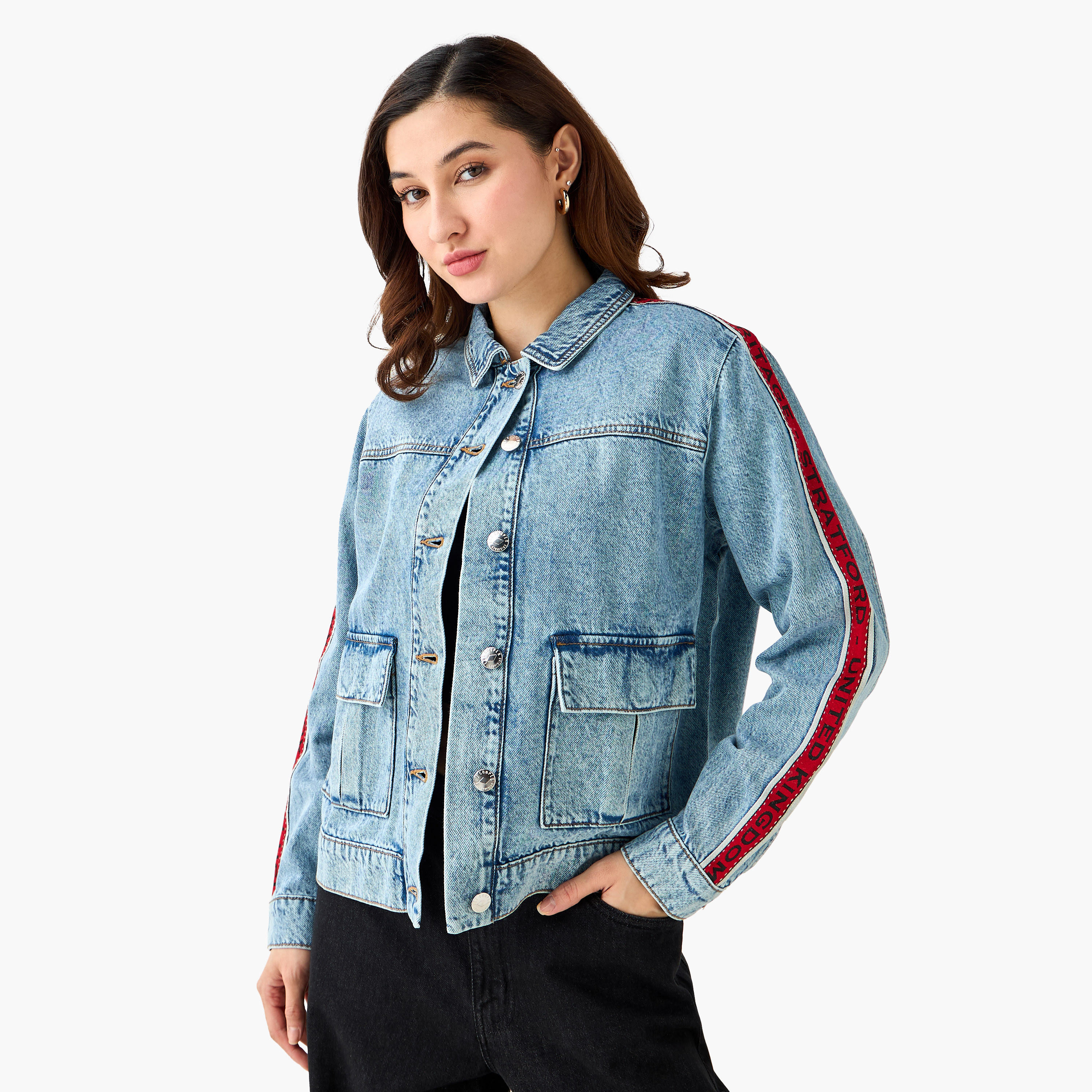 Lee Cooper Denim Jacket with Embroidery Detail-women-winterwear-coatsandjackets-jackets-image-5