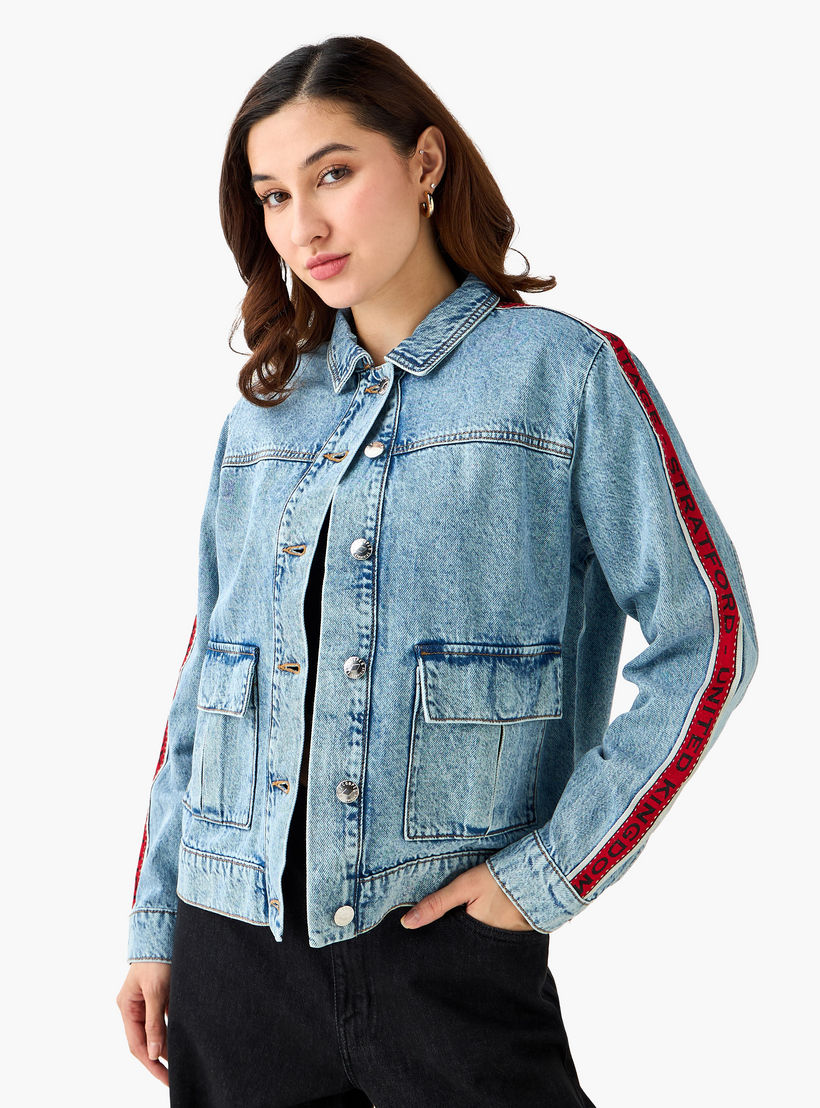 Lee Cooper Denim Jacket with Embroidery Detail-women-winterwear-coatsandjackets-jackets-image-5