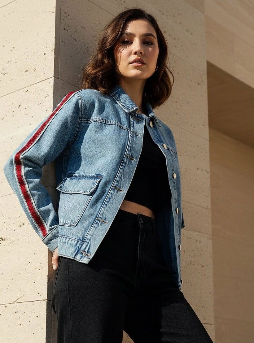 Lee Cooper Denim Jacket with Embroidery Detail-women-winterwear-coatsandjackets-jackets-image-1