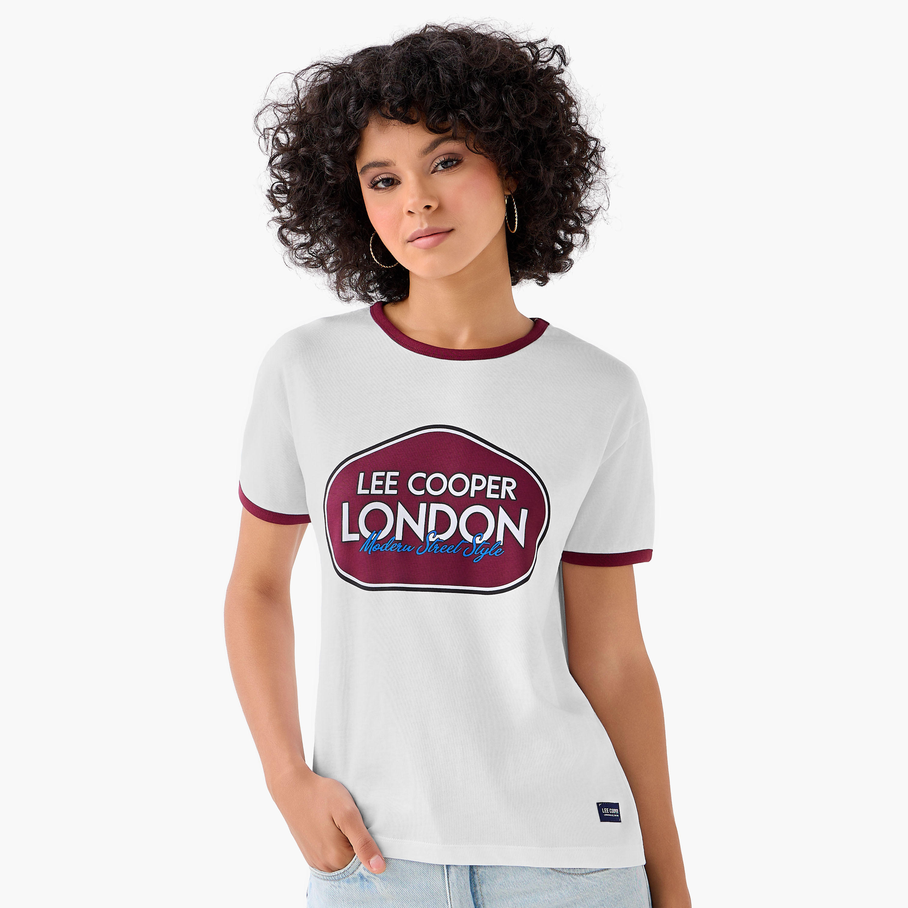 Lee Cooper Regular Fit Cotton T-shirt with Logo Print-women-clothing-tshirts-image-1