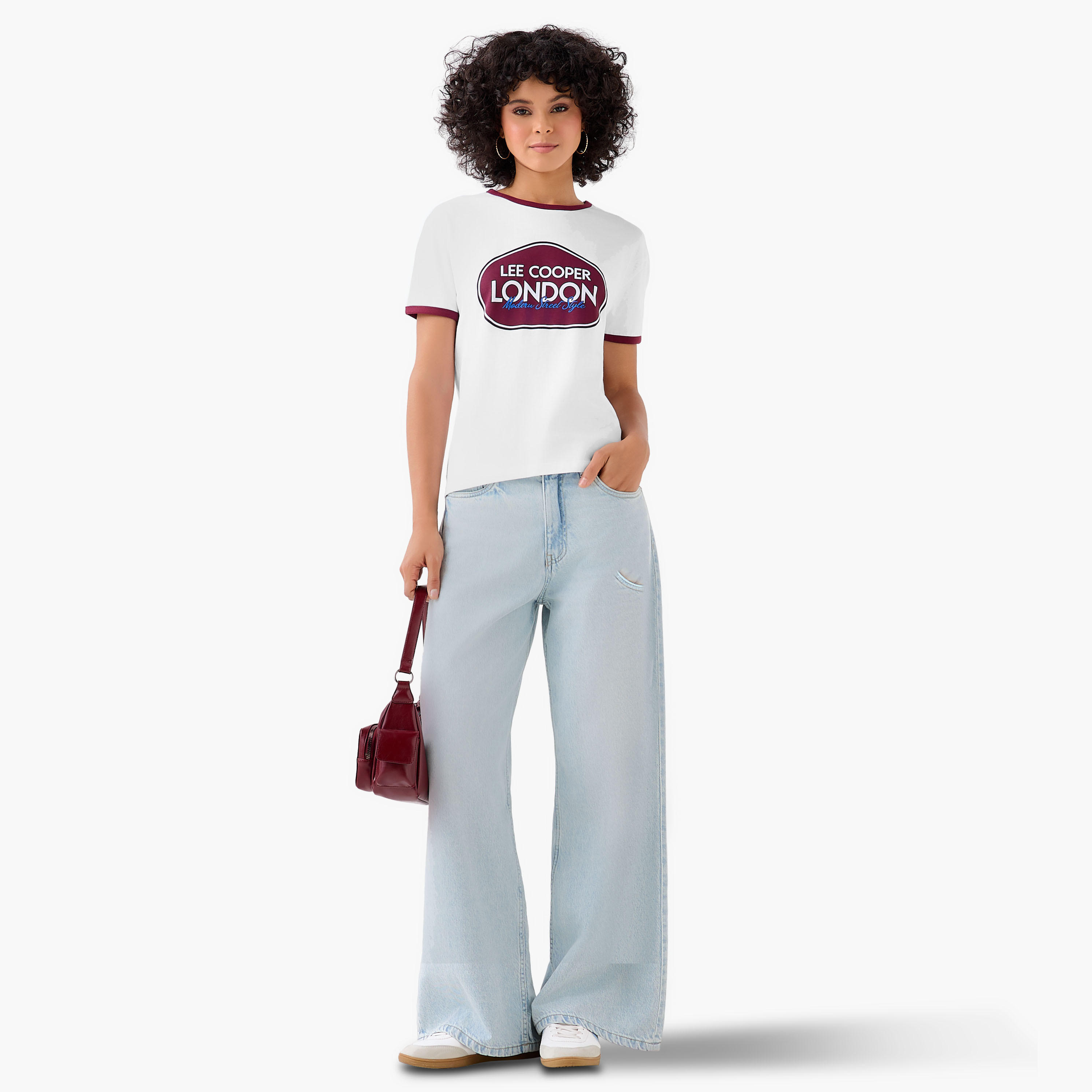 Lee Cooper Regular Fit Cotton T-shirt with Logo Print-women-clothing-tshirts-image-2